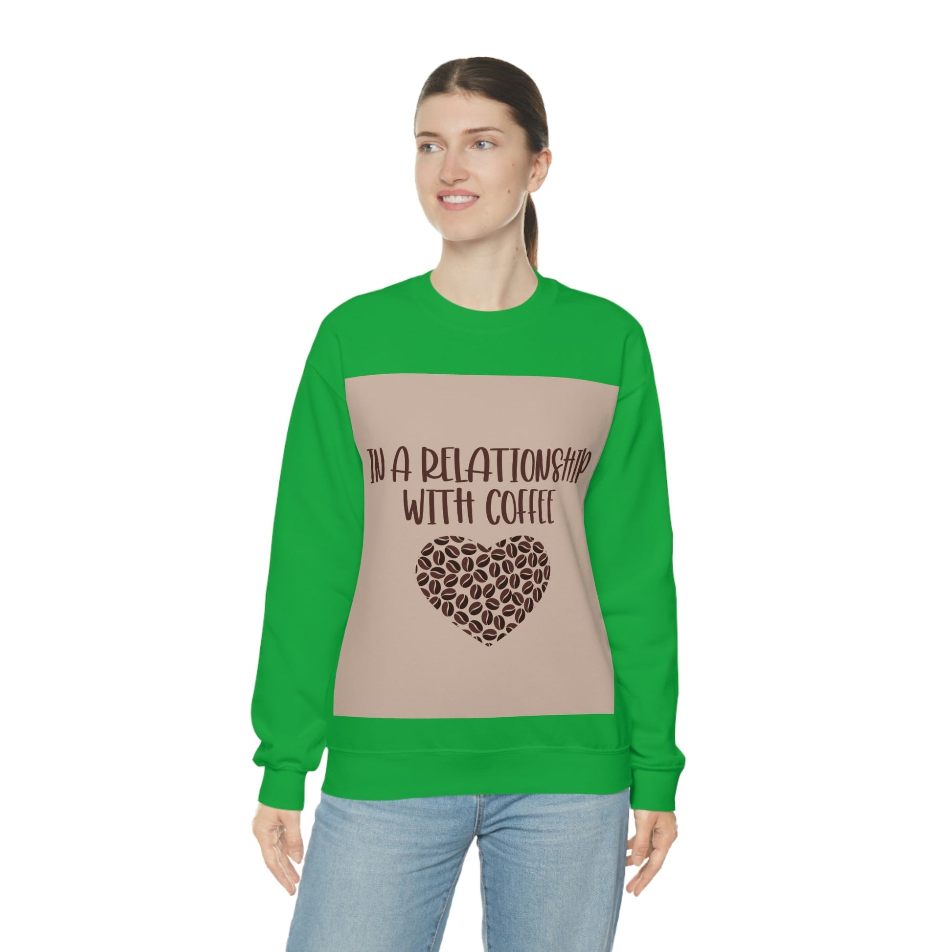 In a Relationship With Coffee In Love Lovers Heart Beans Humor Art Unisex Heavy Blend™ Crewneck Sweatshirt Ichaku [Perfect Gifts Selection]