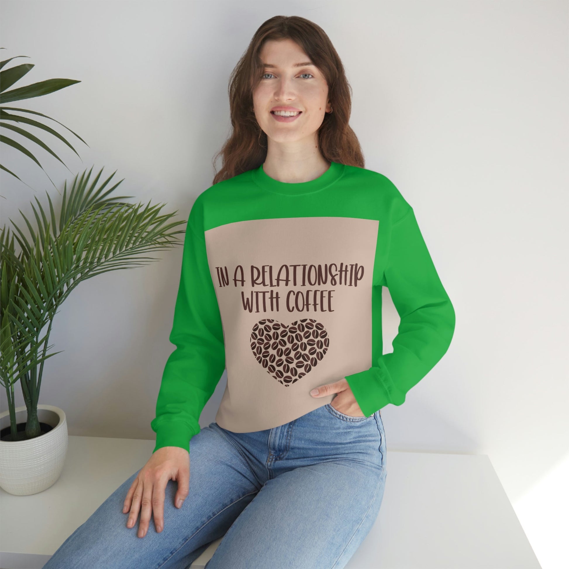 In a Relationship With Coffee In Love Lovers Heart Beans Humor Art Unisex Heavy Blend™ Crewneck Sweatshirt Ichaku [Perfect Gifts Selection]