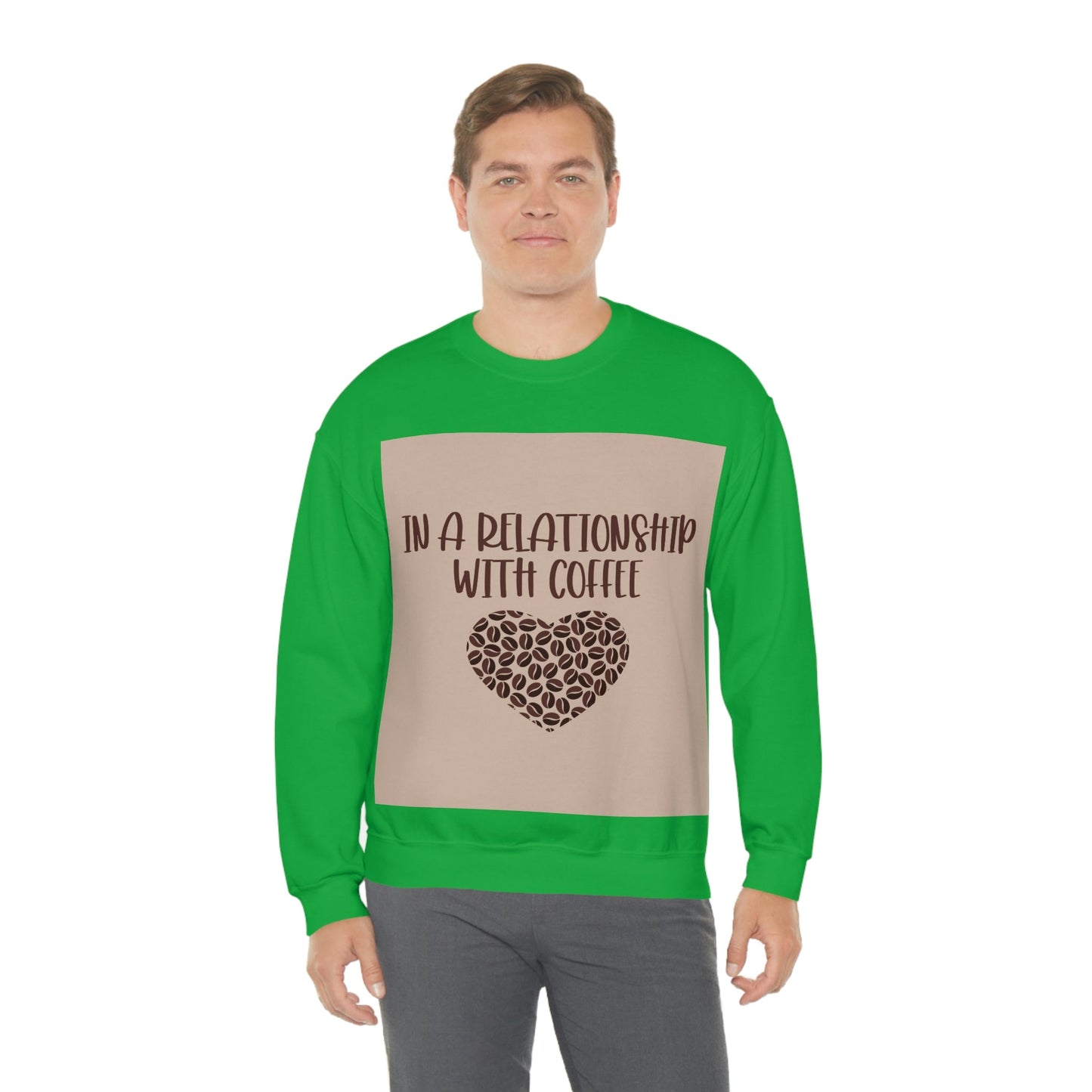 In a Relationship With Coffee In Love Lovers Heart Beans Humor Art Unisex Heavy Blend™ Crewneck Sweatshirt Ichaku [Perfect Gifts Selection]