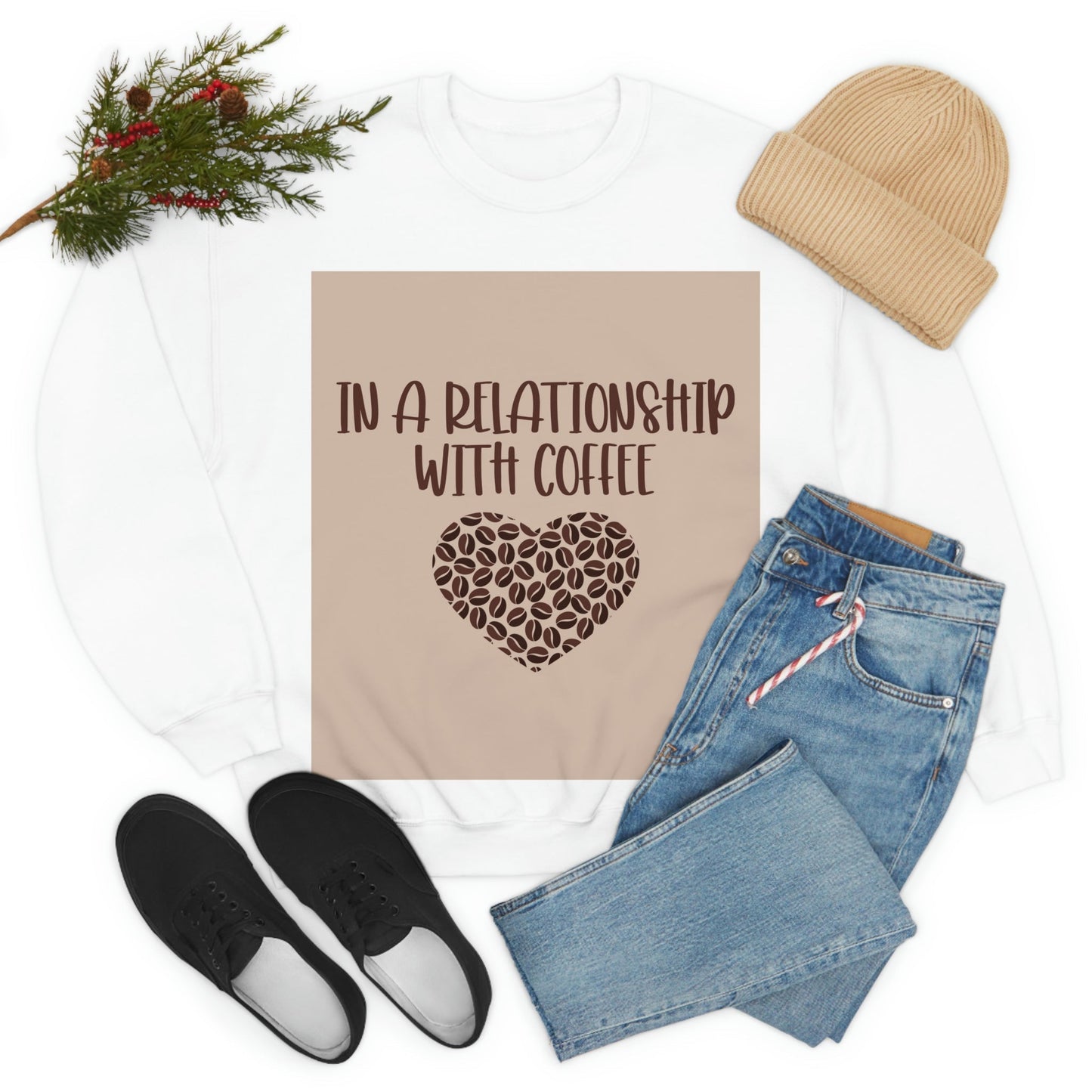 In a Relationship With Coffee In Love Lovers Heart Beans Humor Art Unisex Heavy Blend™ Crewneck Sweatshirt Ichaku [Perfect Gifts Selection]