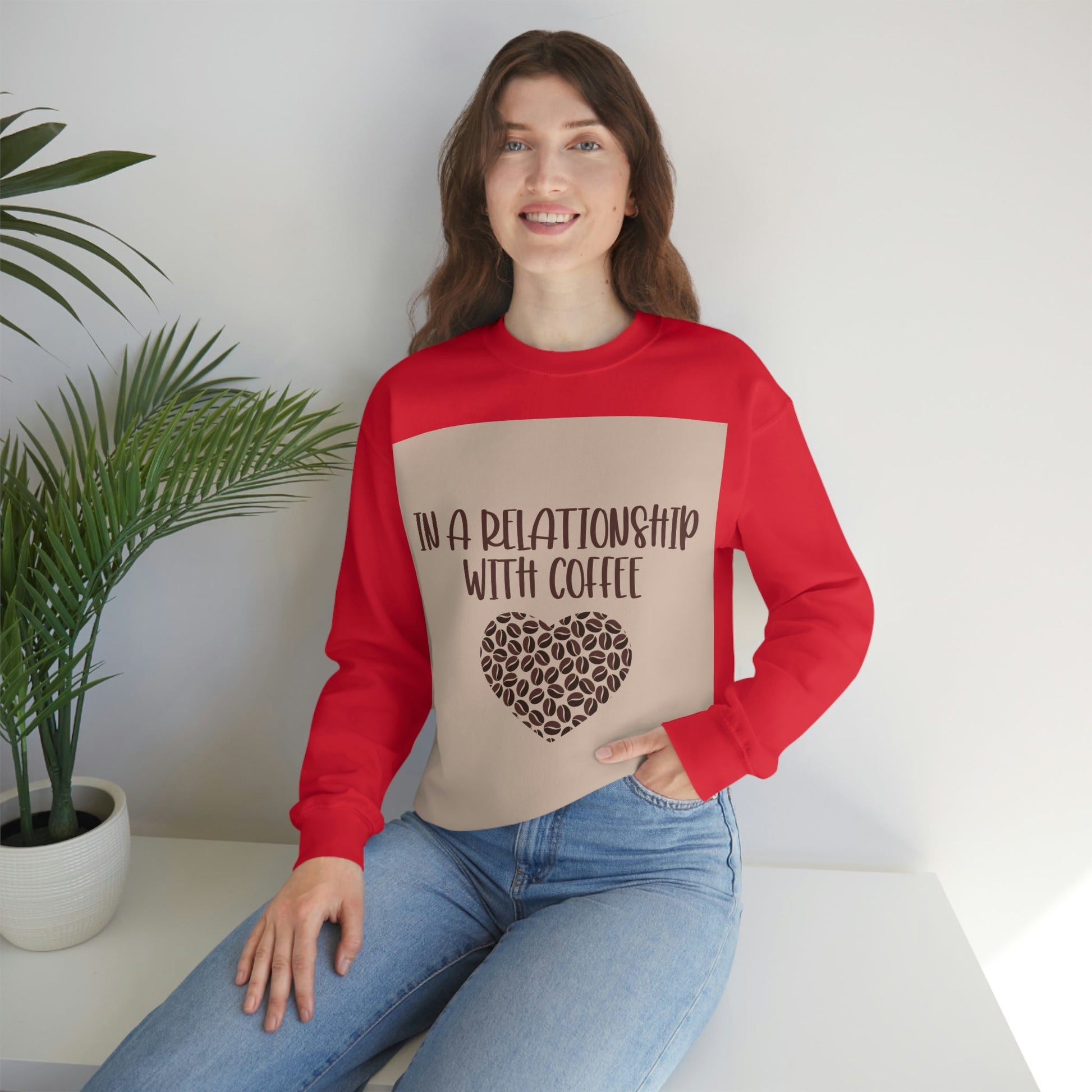 In a Relationship With Coffee In Love Lovers Heart Beans Humor Art Unisex Heavy Blend™ Crewneck Sweatshirt Ichaku [Perfect Gifts Selection]