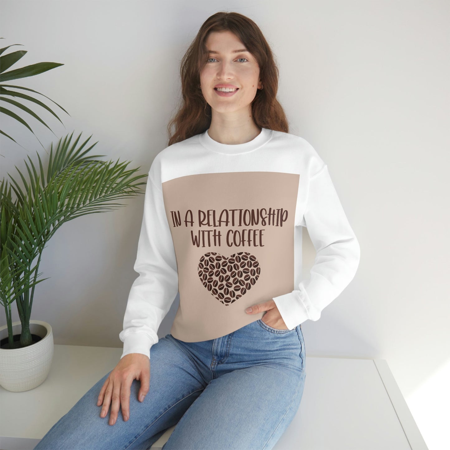 In a Relationship With Coffee In Love Lovers Heart Beans Humor Art Unisex Heavy Blend™ Crewneck Sweatshirt Ichaku [Perfect Gifts Selection]