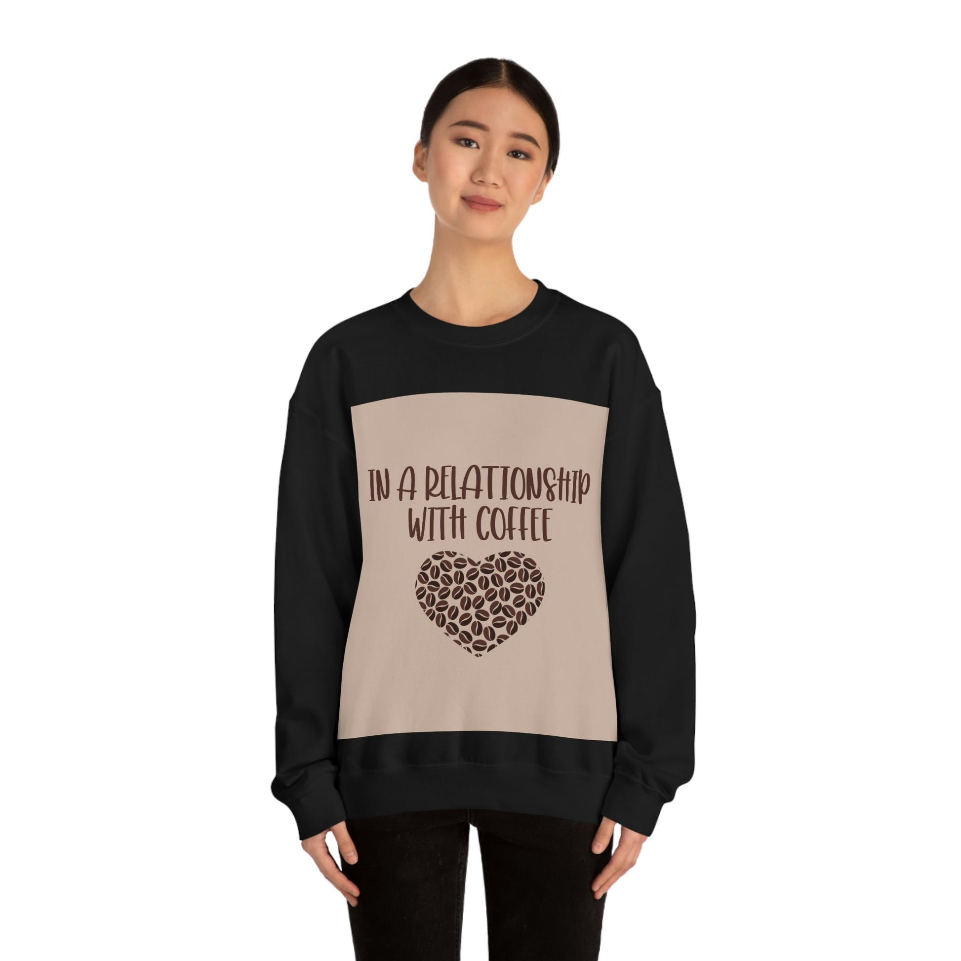 In a Relationship With Coffee In Love Lovers Heart Beans Humor Art Unisex Heavy Blend™ Crewneck Sweatshirt Ichaku [Perfect Gifts Selection]