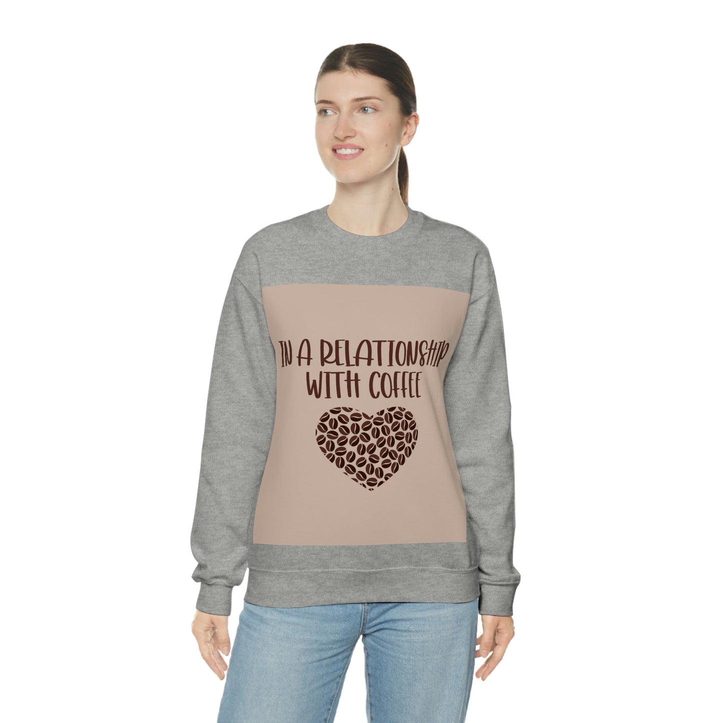 In a Relationship With Coffee In Love Lovers Heart Beans Humor Art Unisex Heavy Blend™ Crewneck Sweatshirt Ichaku [Perfect Gifts Selection]