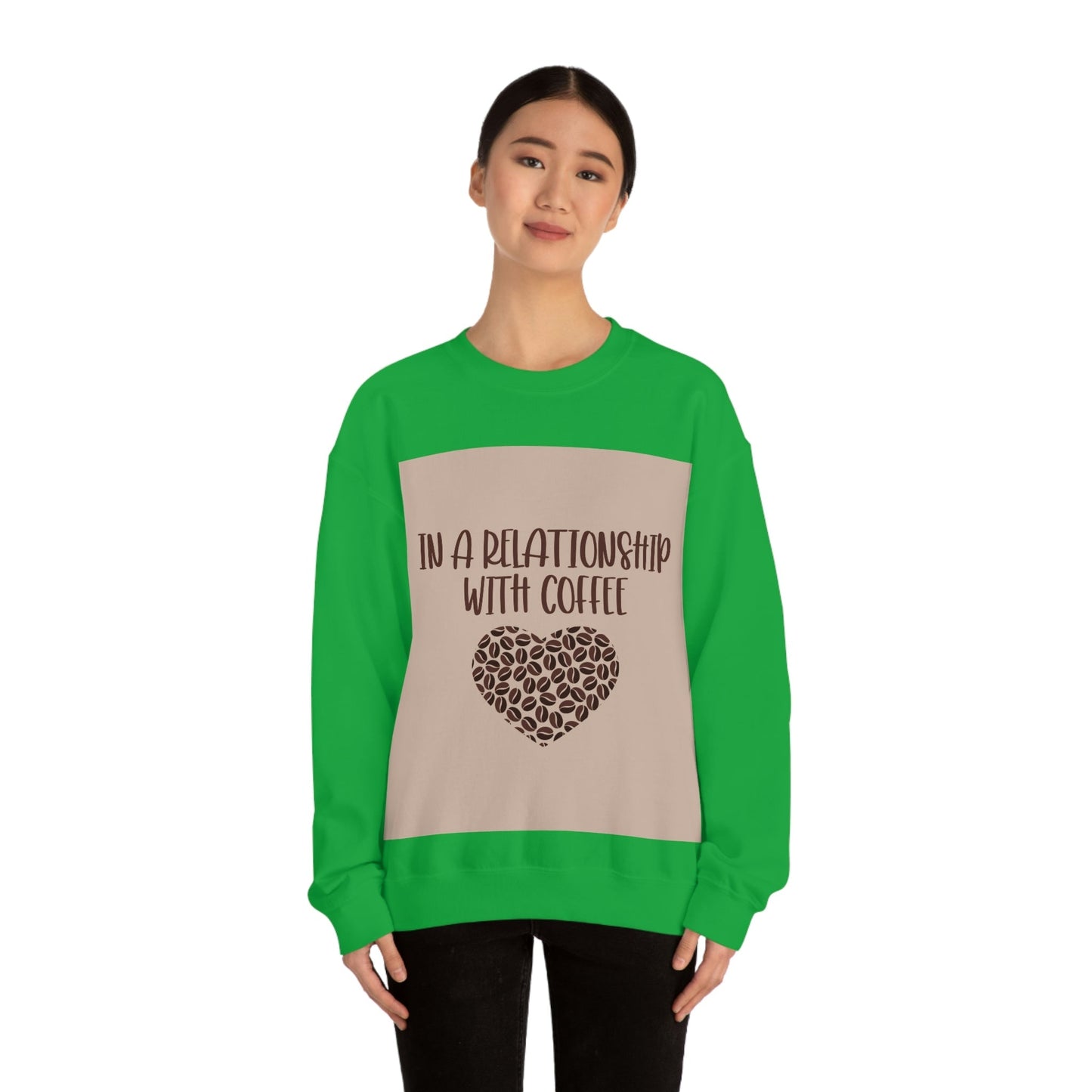 In a Relationship With Coffee In Love Lovers Heart Beans Humor Art Unisex Heavy Blend™ Crewneck Sweatshirt Ichaku [Perfect Gifts Selection]