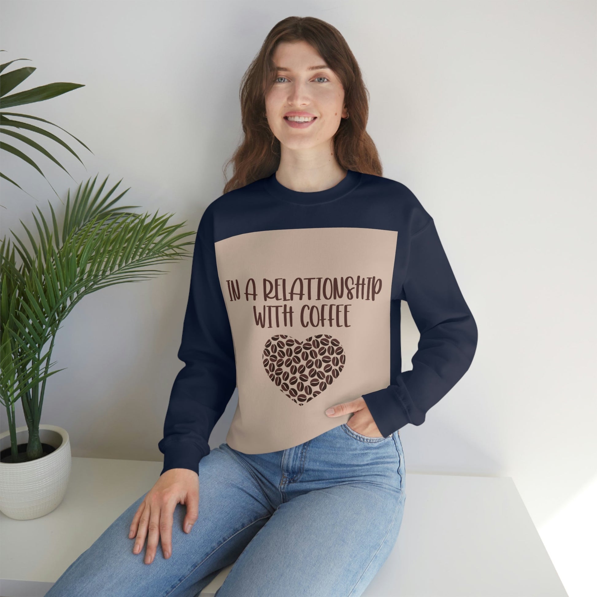 In a Relationship With Coffee In Love Lovers Heart Beans Humor Art Unisex Heavy Blend™ Crewneck Sweatshirt Ichaku [Perfect Gifts Selection]