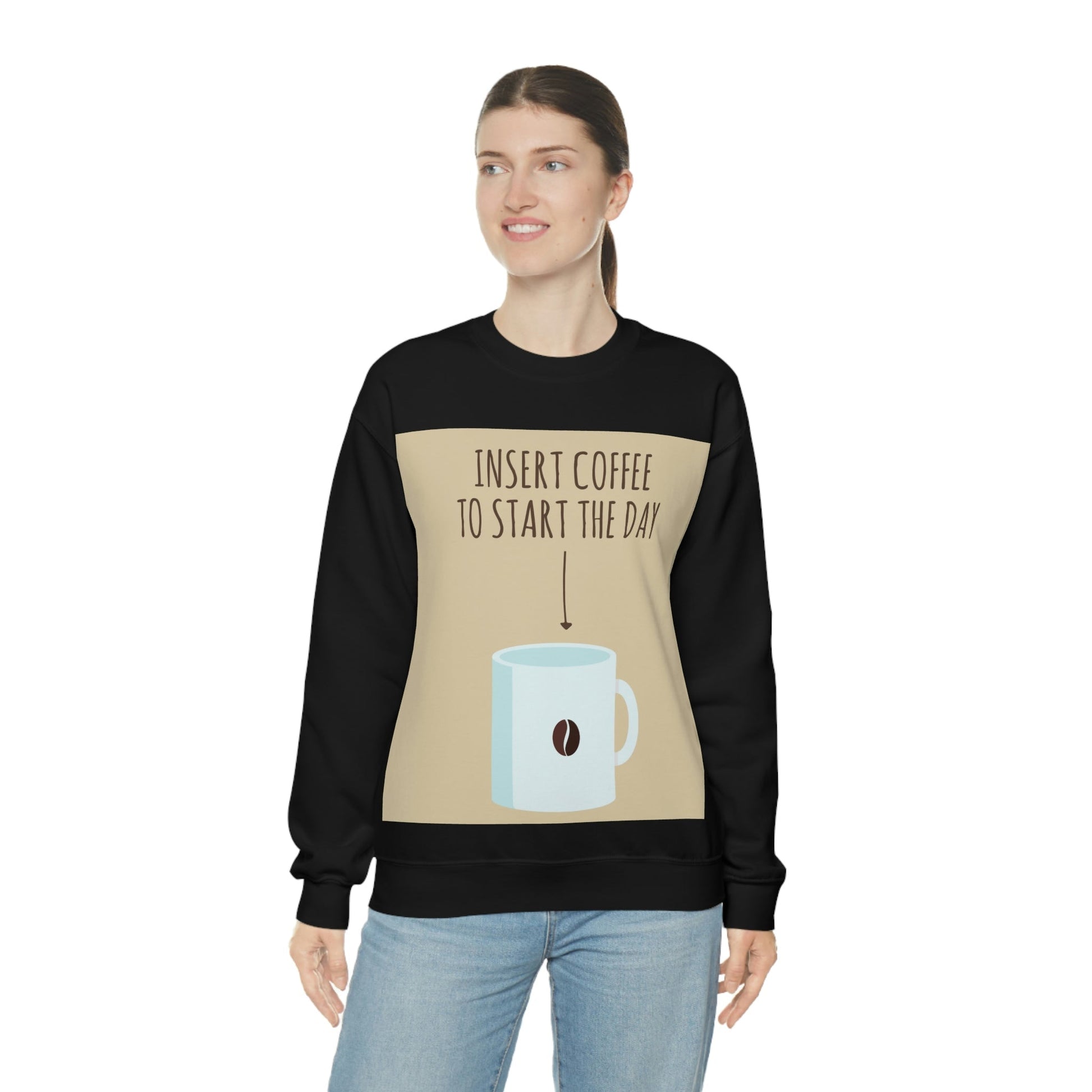 Insert Coffee To Start The Day Reminder Beans Lovers Unisex Heavy Blend™ Crewneck Sweatshirt Ichaku [Perfect Gifts Selection]