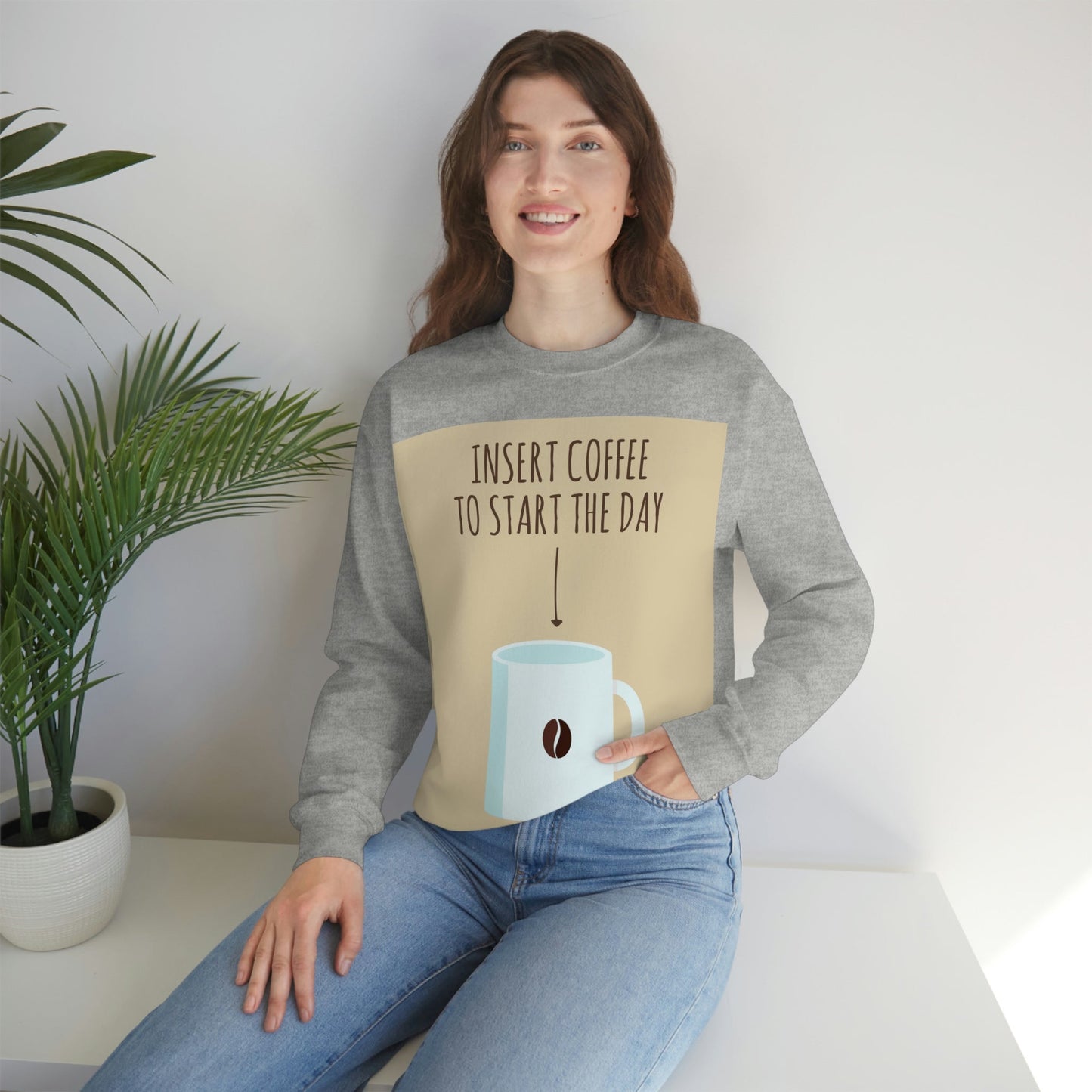 Insert Coffee To Start The Day Reminder Beans Lovers Unisex Heavy Blend™ Crewneck Sweatshirt Ichaku [Perfect Gifts Selection]