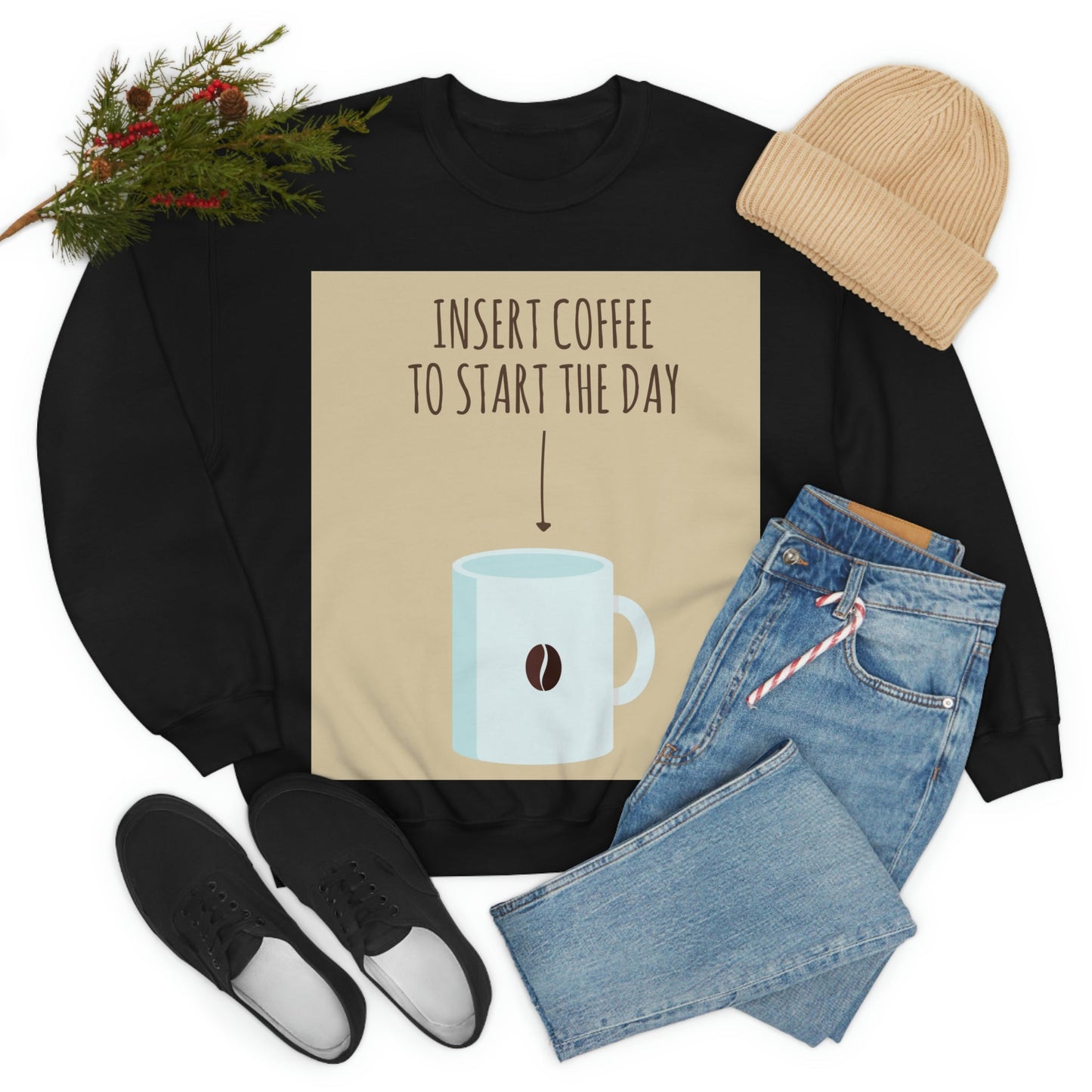 Insert Coffee To Start The Day Reminder Beans Lovers Unisex Heavy Blend™ Crewneck Sweatshirt Ichaku [Perfect Gifts Selection]