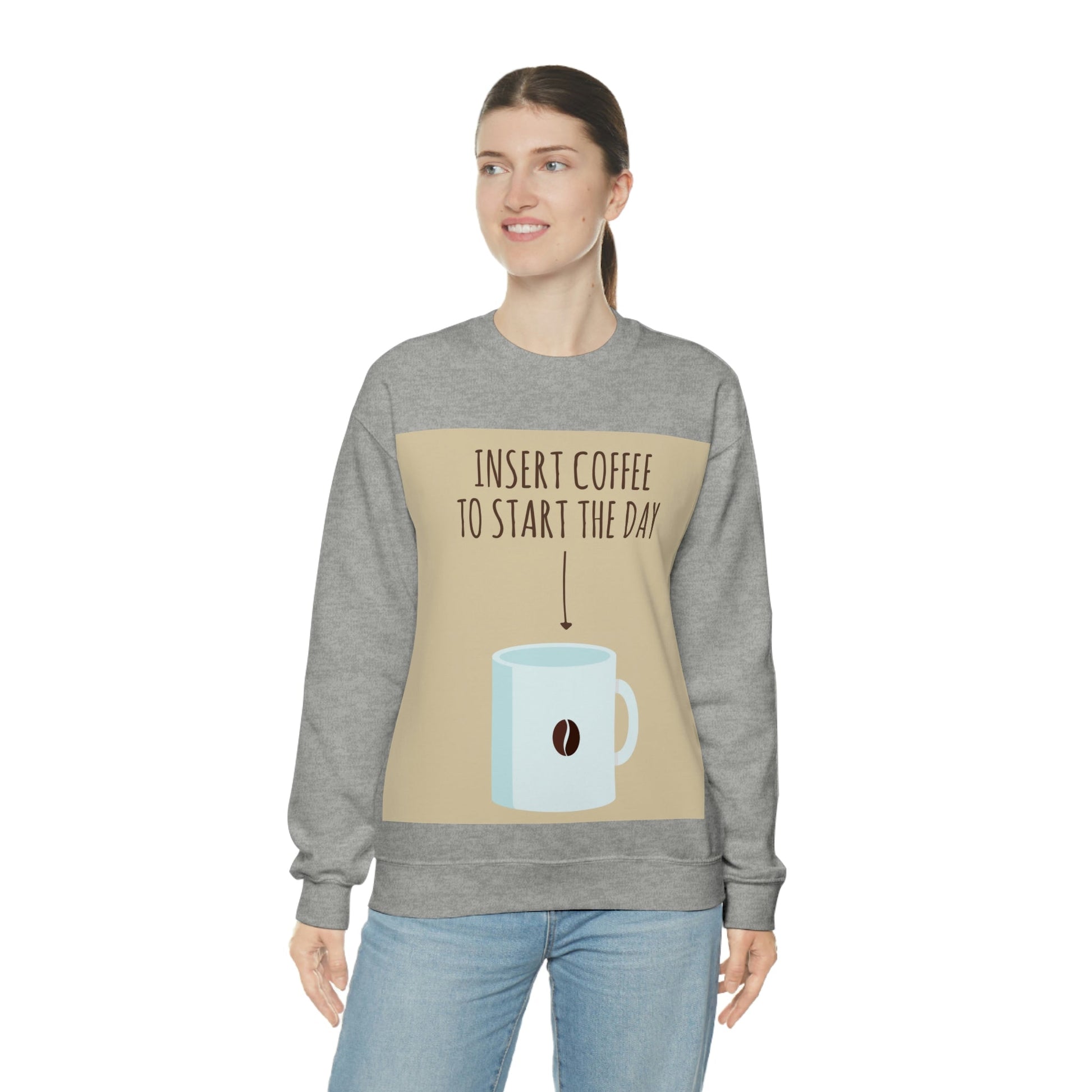 Insert Coffee To Start The Day Reminder Beans Lovers Unisex Heavy Blend™ Crewneck Sweatshirt Ichaku [Perfect Gifts Selection]