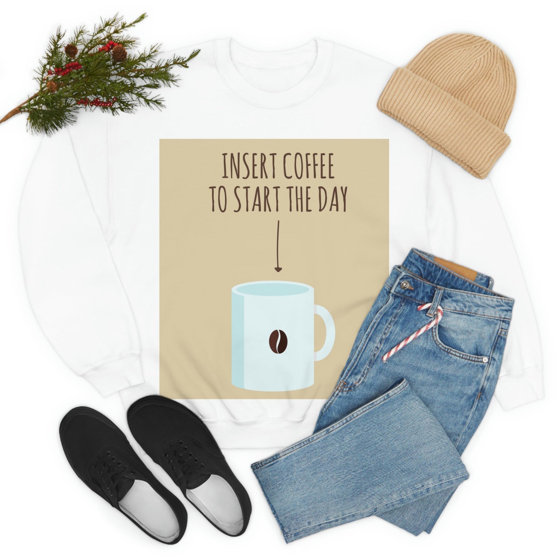 Insert Coffee To Start The Day Reminder Beans Lovers Unisex Heavy Blend™ Crewneck Sweatshirt Ichaku [Perfect Gifts Selection]