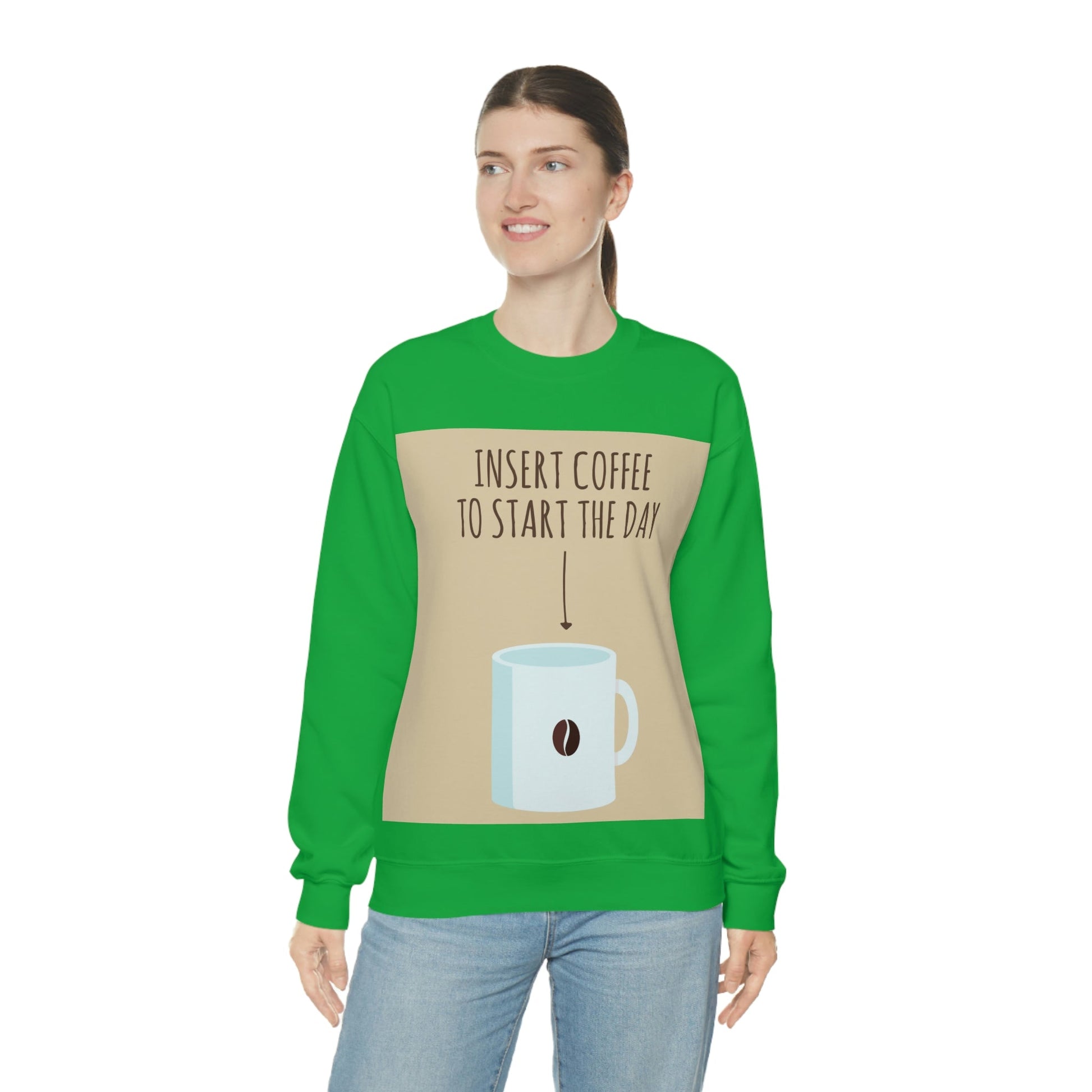 Insert Coffee To Start The Day Reminder Beans Lovers Unisex Heavy Blend™ Crewneck Sweatshirt Ichaku [Perfect Gifts Selection]