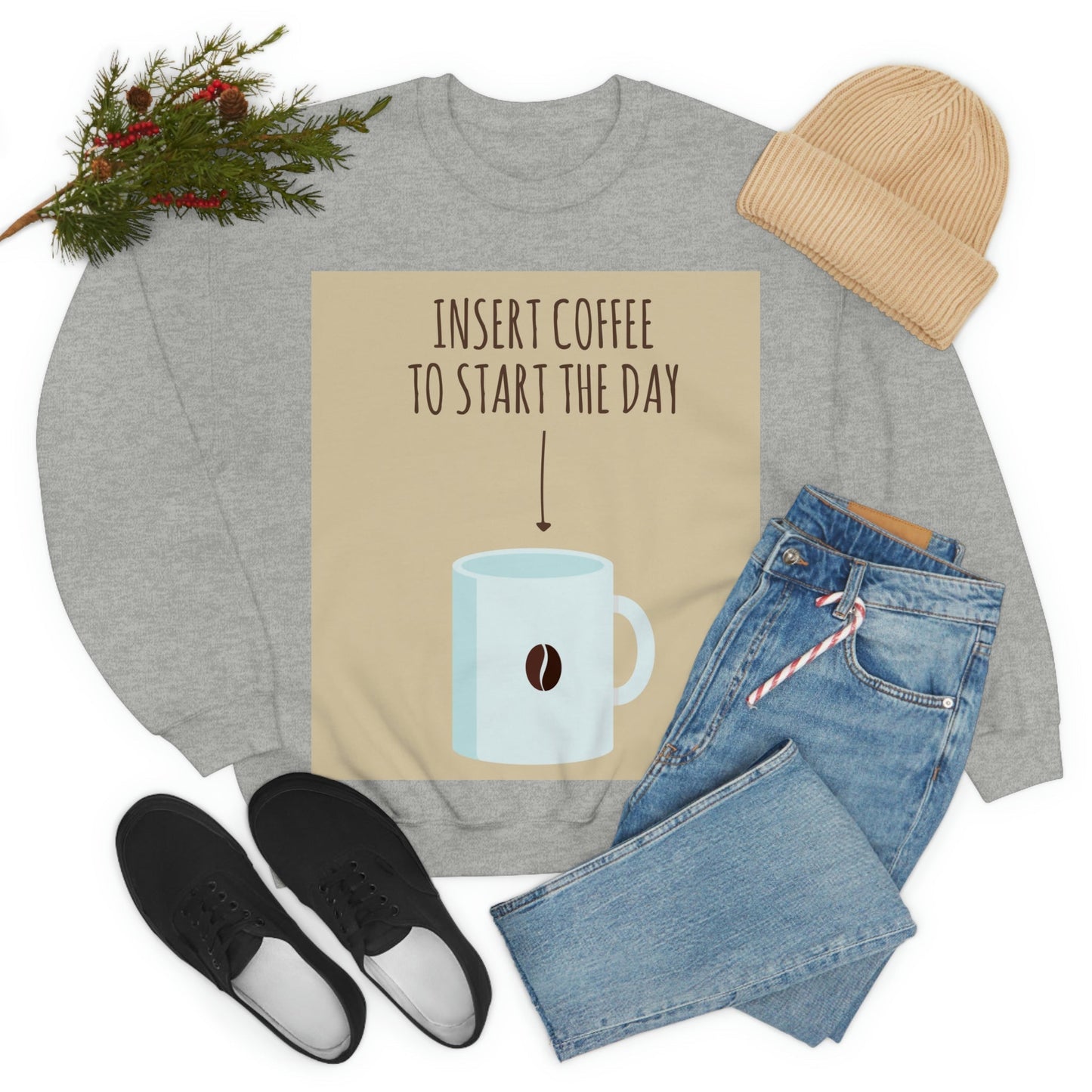 Insert Coffee To Start The Day Reminder Beans Lovers Unisex Heavy Blend™ Crewneck Sweatshirt Ichaku [Perfect Gifts Selection]