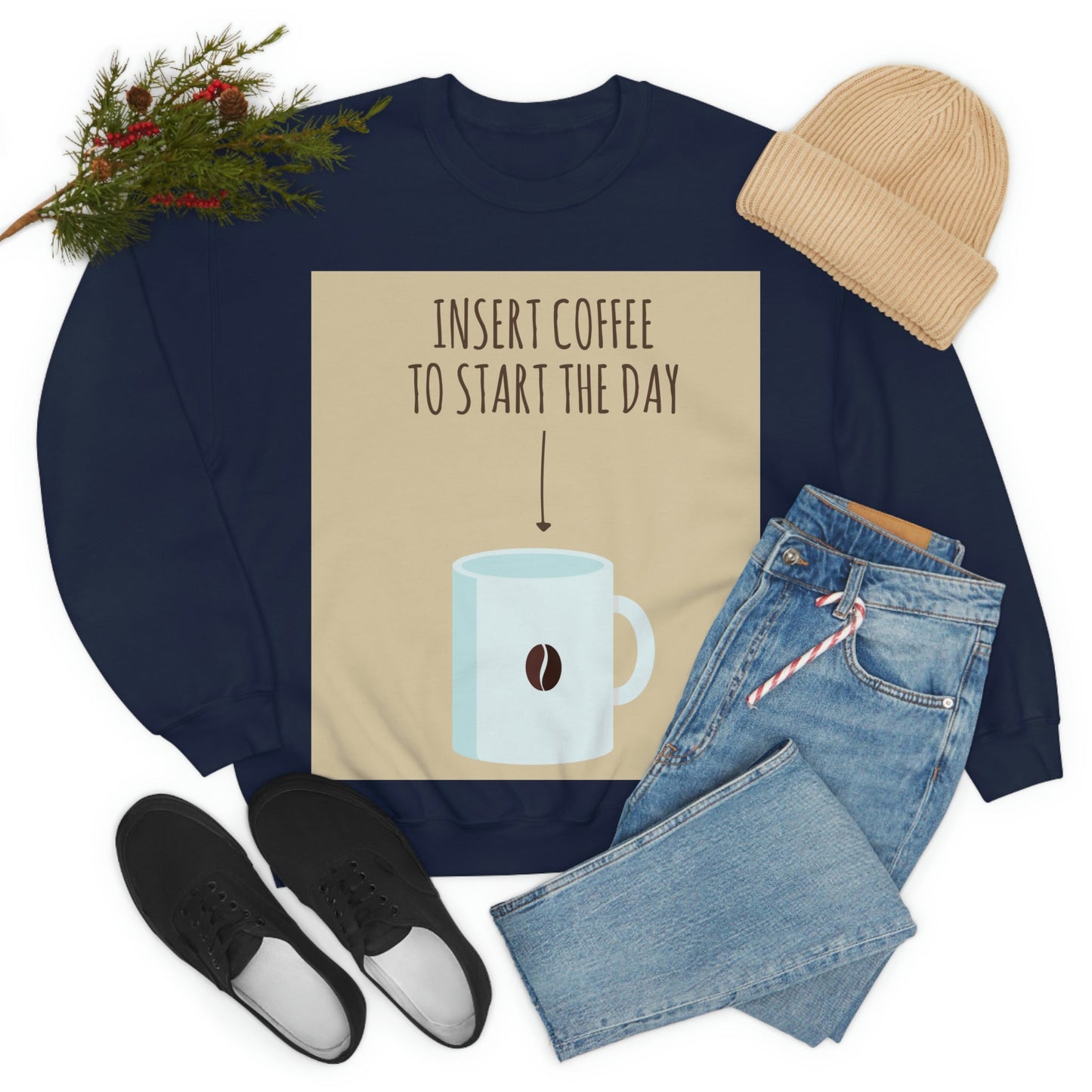 Insert Coffee To Start The Day Reminder Beans Lovers Unisex Heavy Blend™ Crewneck Sweatshirt Ichaku [Perfect Gifts Selection]