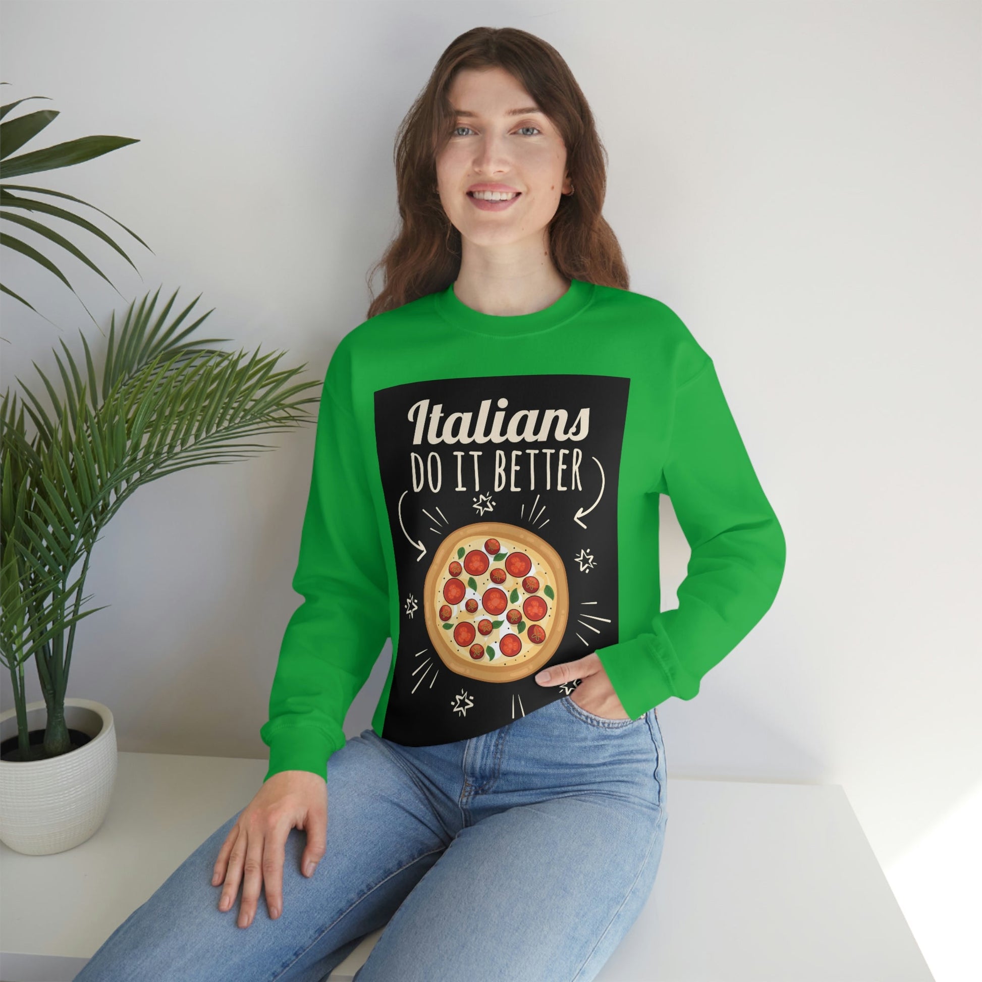 Italians Do It Better Pizza Lovers Black Background Unisex Heavy Blend™ Crewneck Sweatshirt Ichaku [Perfect Gifts Selection]