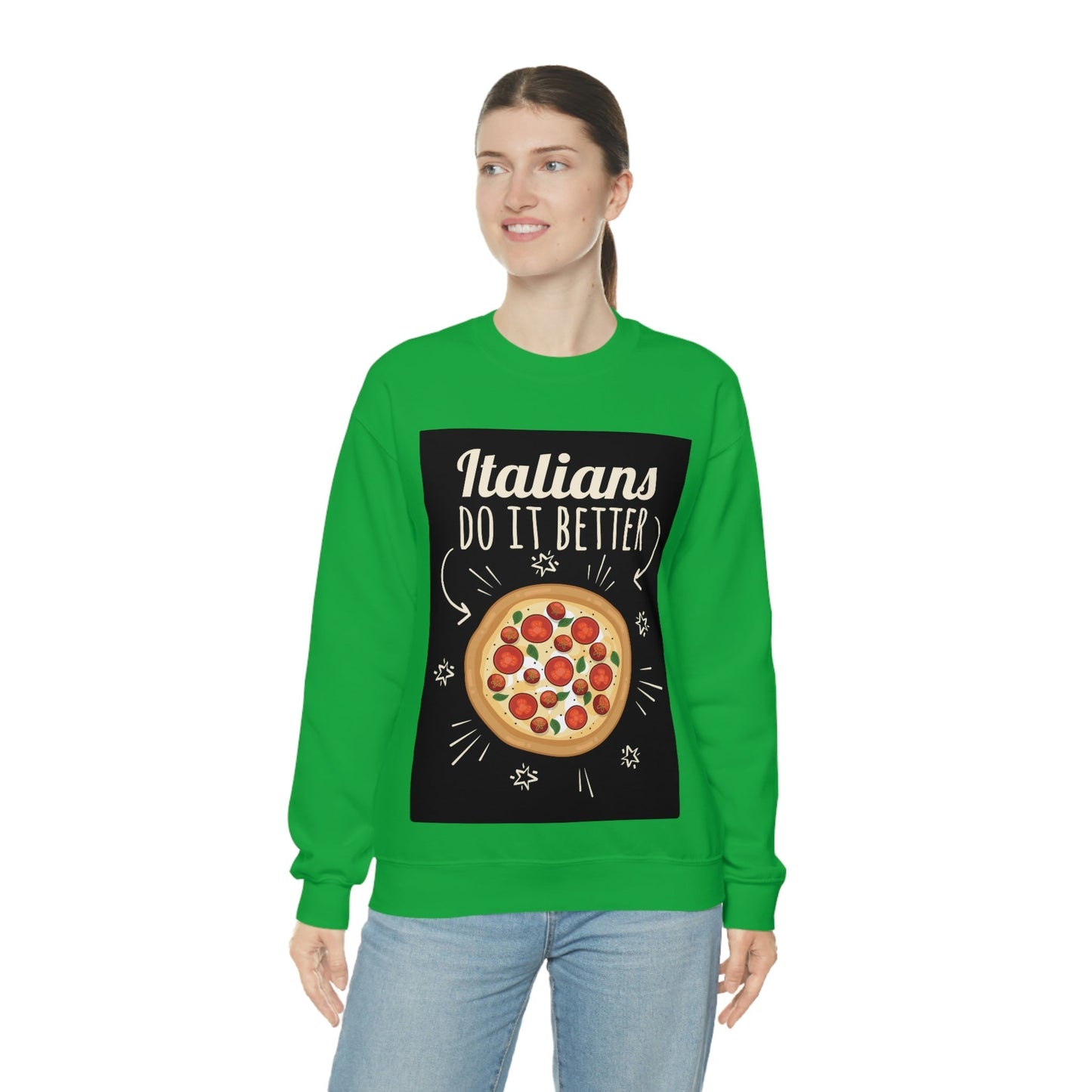 Italians Do It Better Pizza Lovers Black Background Unisex Heavy Blend™ Crewneck Sweatshirt Ichaku [Perfect Gifts Selection]