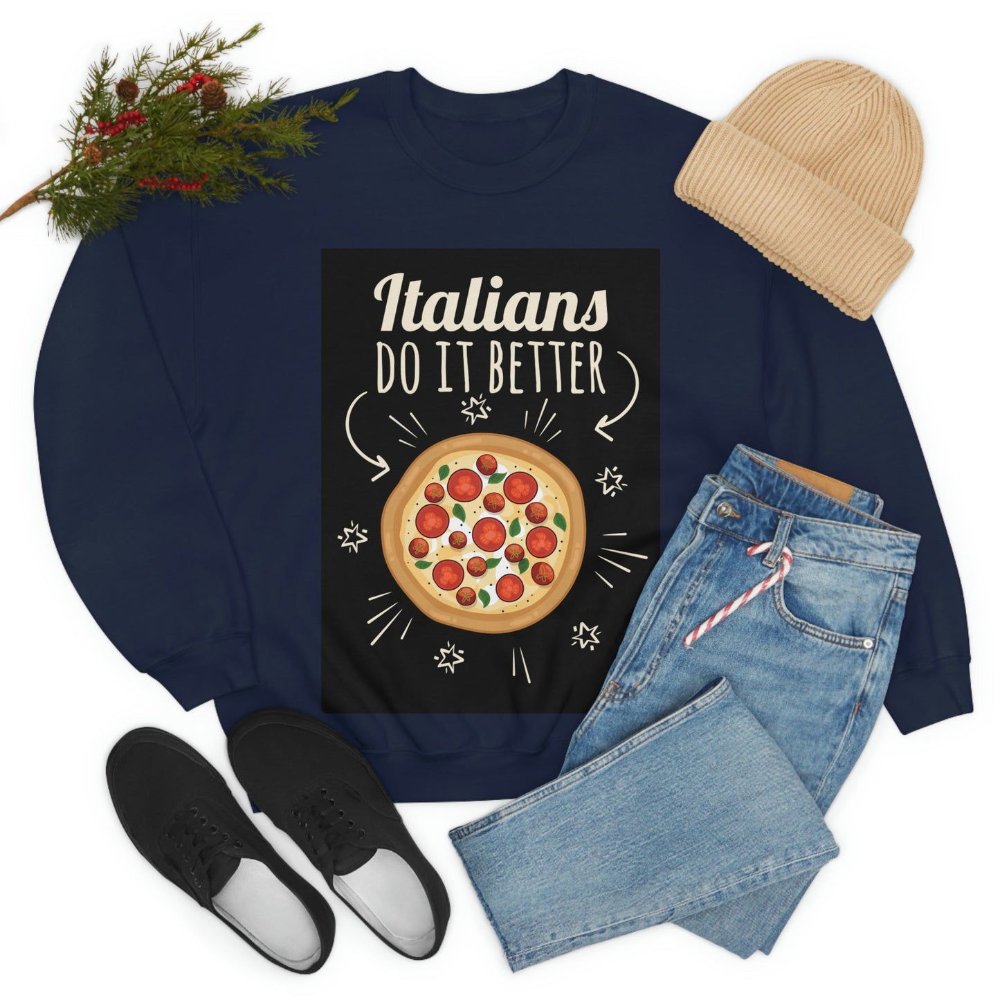 Italians Do It Better Pizza Lovers Black Background Unisex Heavy Blend™ Crewneck Sweatshirt Ichaku [Perfect Gifts Selection]