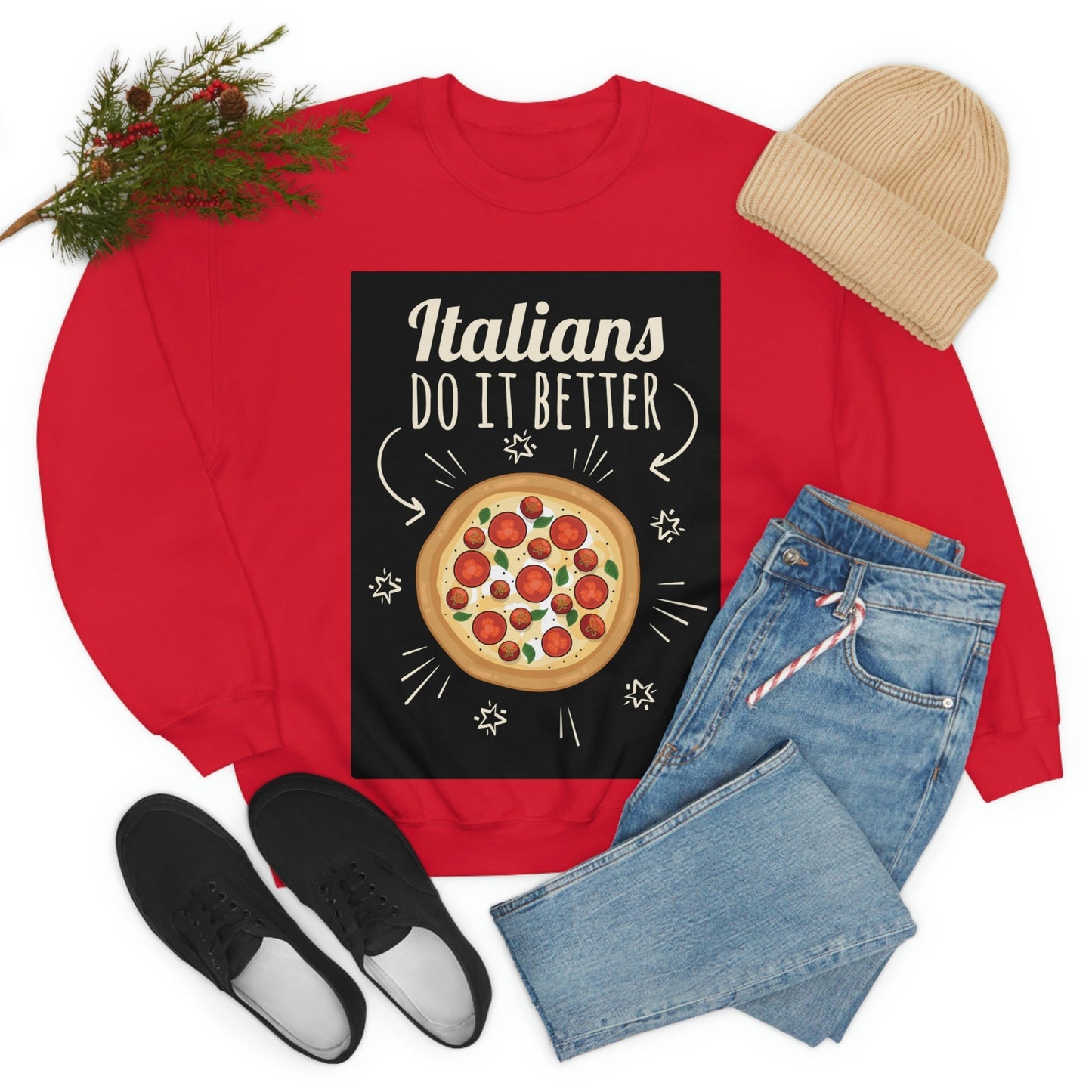 Italians Do It Better Pizza Lovers Black Background Unisex Heavy Blend™ Crewneck Sweatshirt Ichaku [Perfect Gifts Selection]