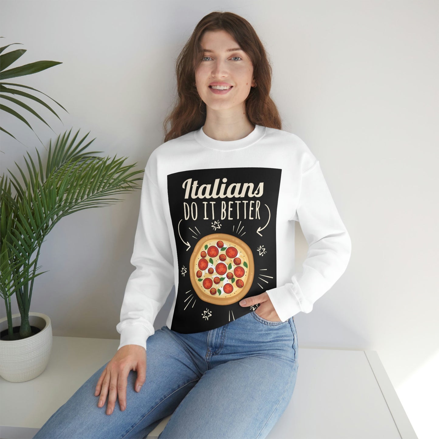 Italians Do It Better Pizza Lovers Black Background Unisex Heavy Blend™ Crewneck Sweatshirt Ichaku [Perfect Gifts Selection]