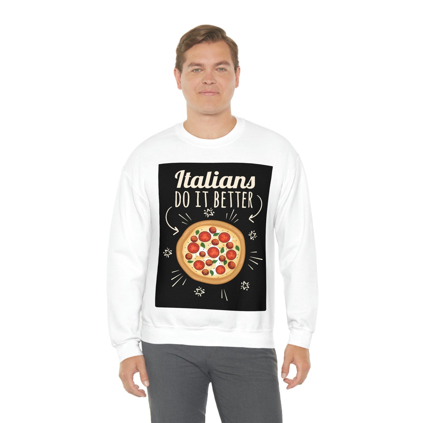 Italians Do It Better Pizza Lovers Black Background Unisex Heavy Blend™ Crewneck Sweatshirt Ichaku [Perfect Gifts Selection]