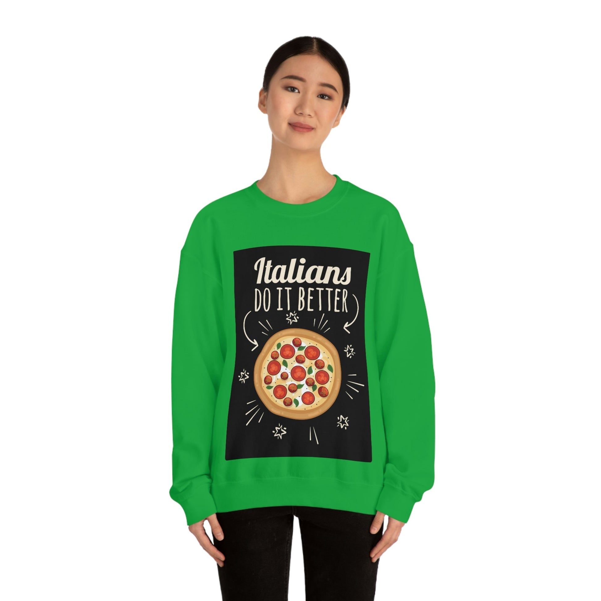 Italians Do It Better Pizza Lovers Black Background Unisex Heavy Blend™ Crewneck Sweatshirt Ichaku [Perfect Gifts Selection]