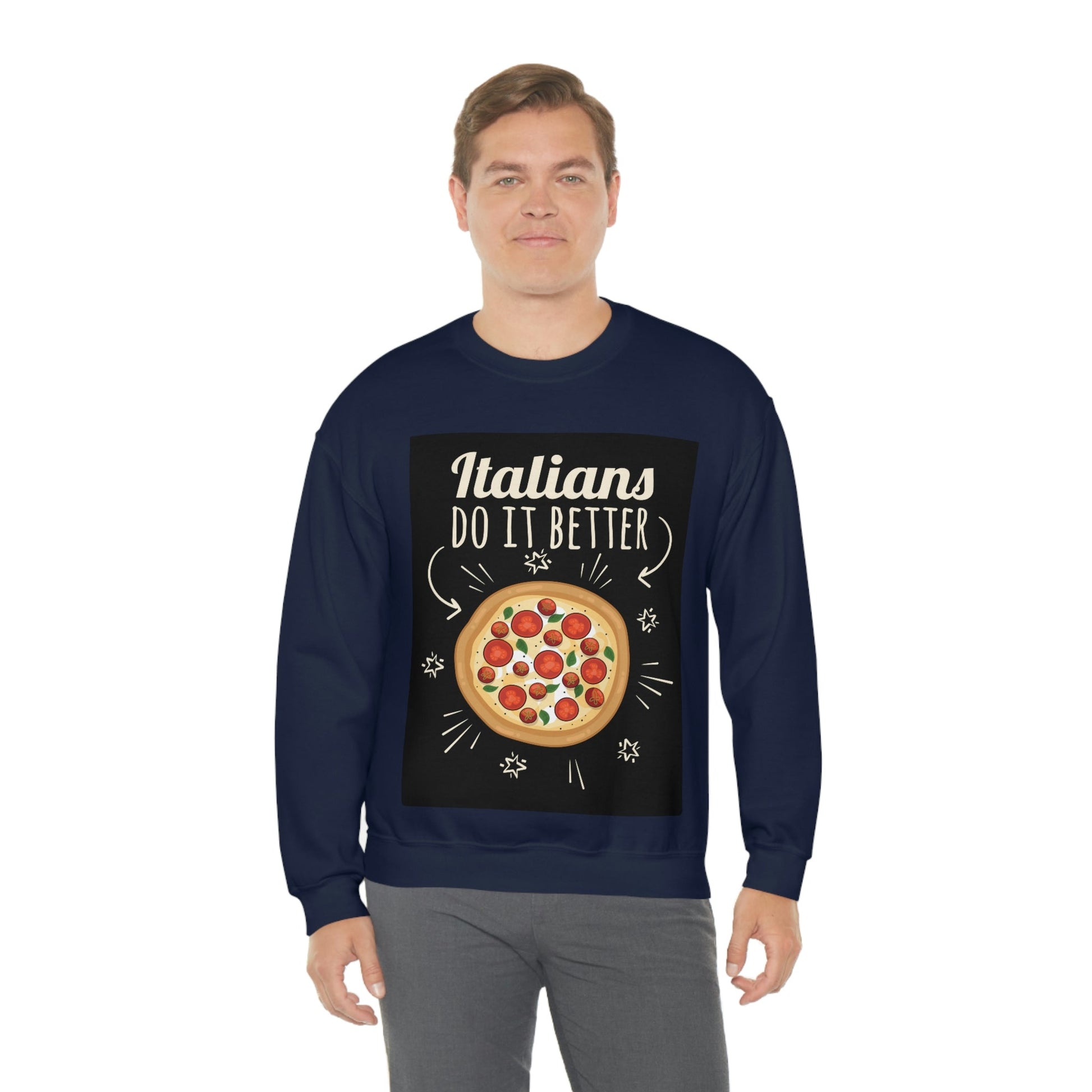 Italians Do It Better Pizza Lovers Black Background Unisex Heavy Blend™ Crewneck Sweatshirt Ichaku [Perfect Gifts Selection]