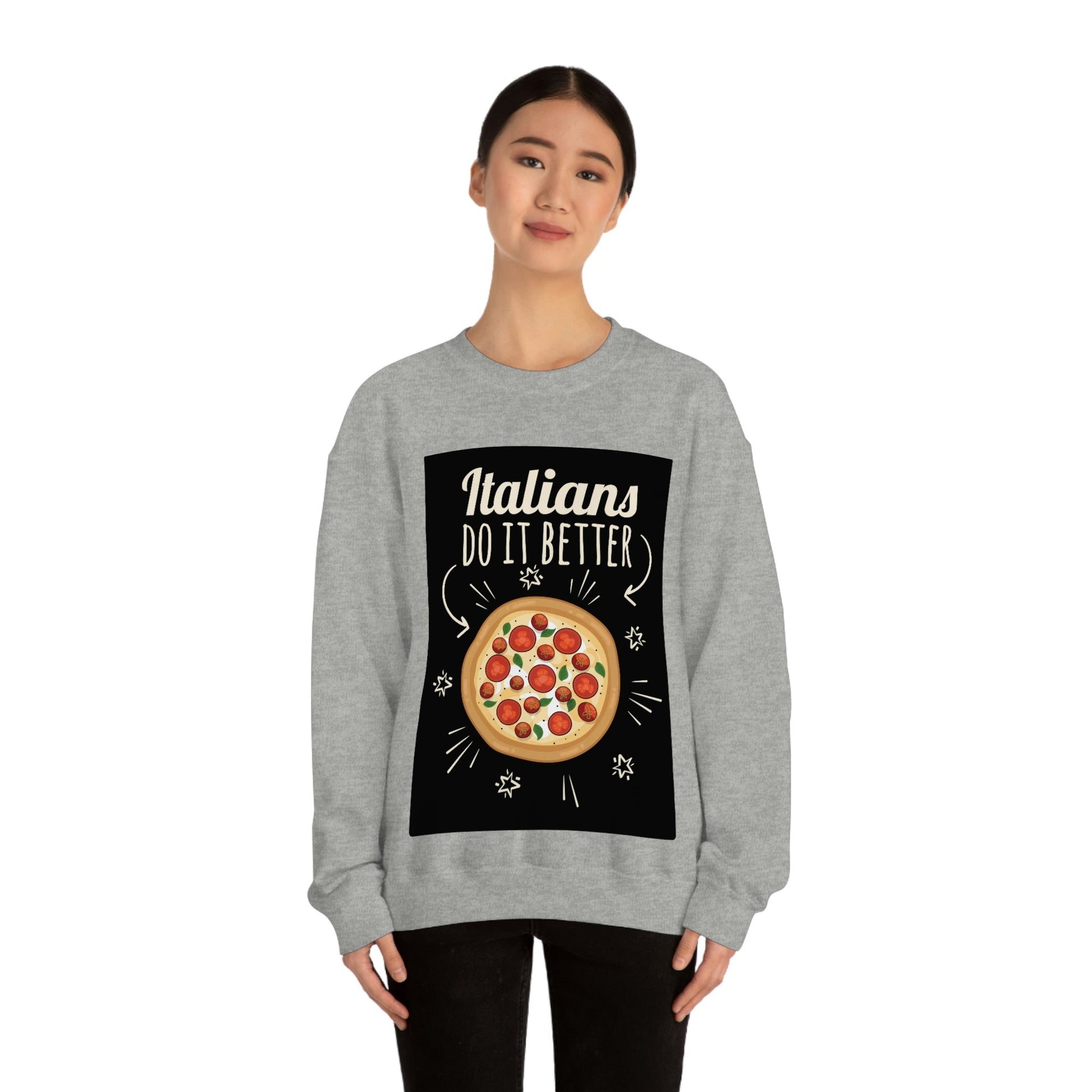 Italians Do It Better Pizza Lovers Black Background Unisex Heavy Blend™ Crewneck Sweatshirt Ichaku [Perfect Gifts Selection]