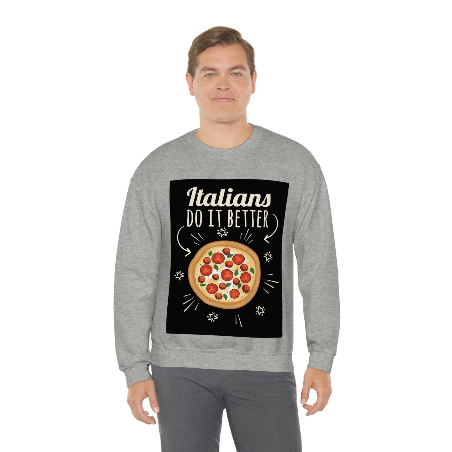 Italians Do It Better Pizza Lovers Black Background Unisex Heavy Blend™ Crewneck Sweatshirt Ichaku [Perfect Gifts Selection]