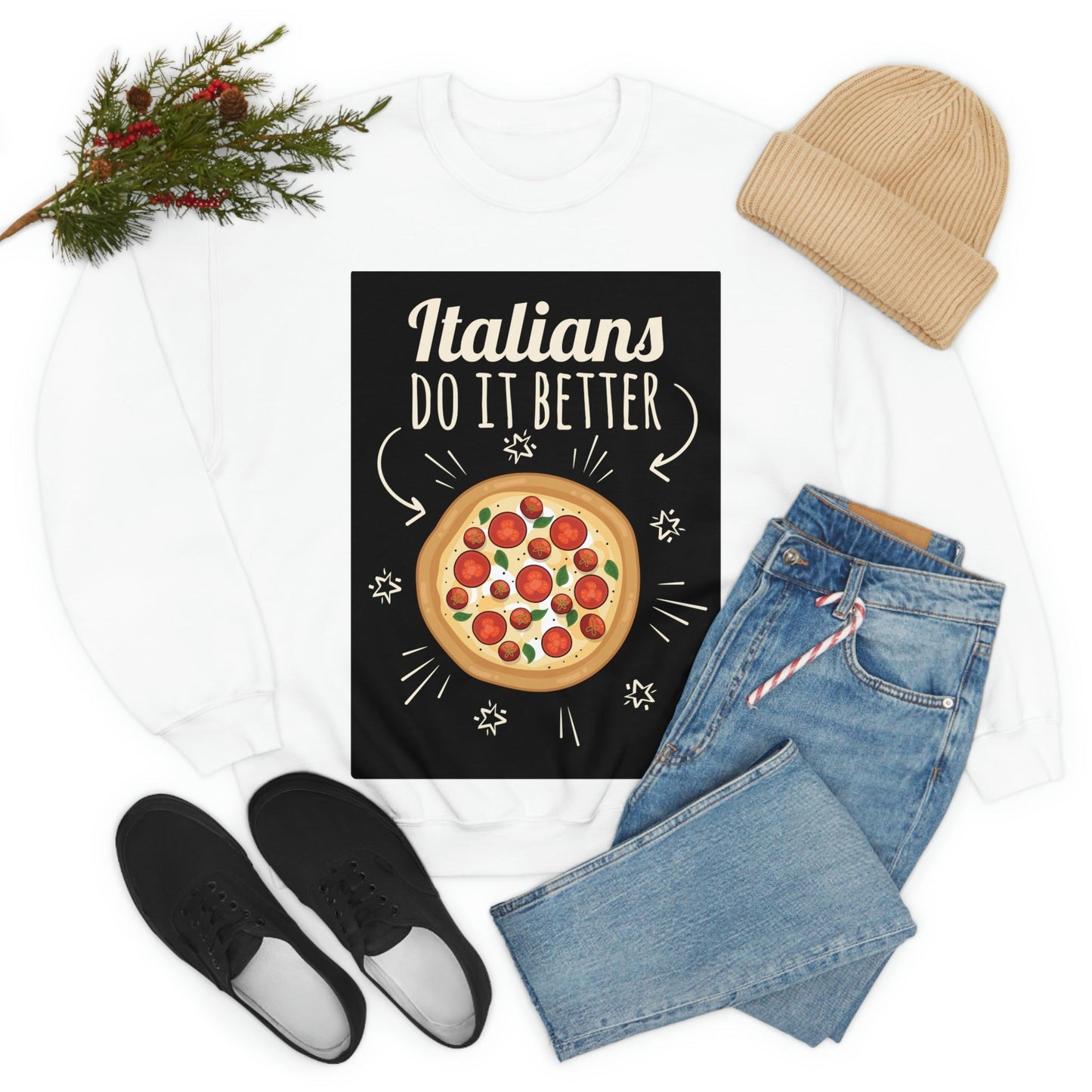 Italians Do It Better Pizza Lovers Black Background Unisex Heavy Blend™ Crewneck Sweatshirt Ichaku [Perfect Gifts Selection]