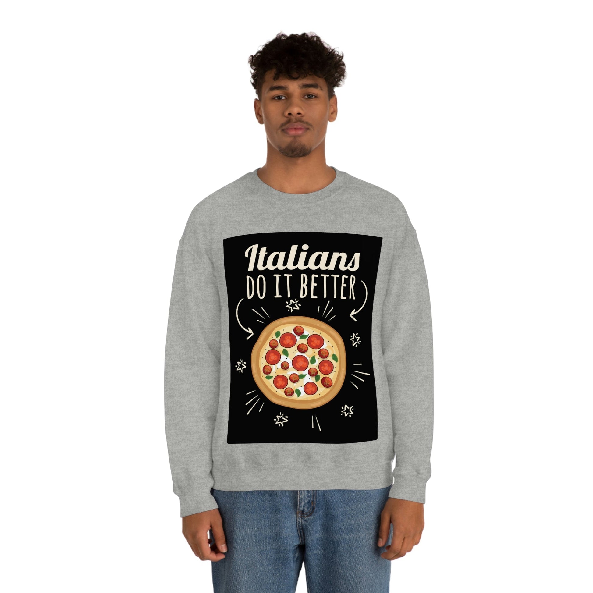 Italians Do It Better Pizza Lovers Black Background Unisex Heavy Blend™ Crewneck Sweatshirt Ichaku [Perfect Gifts Selection]