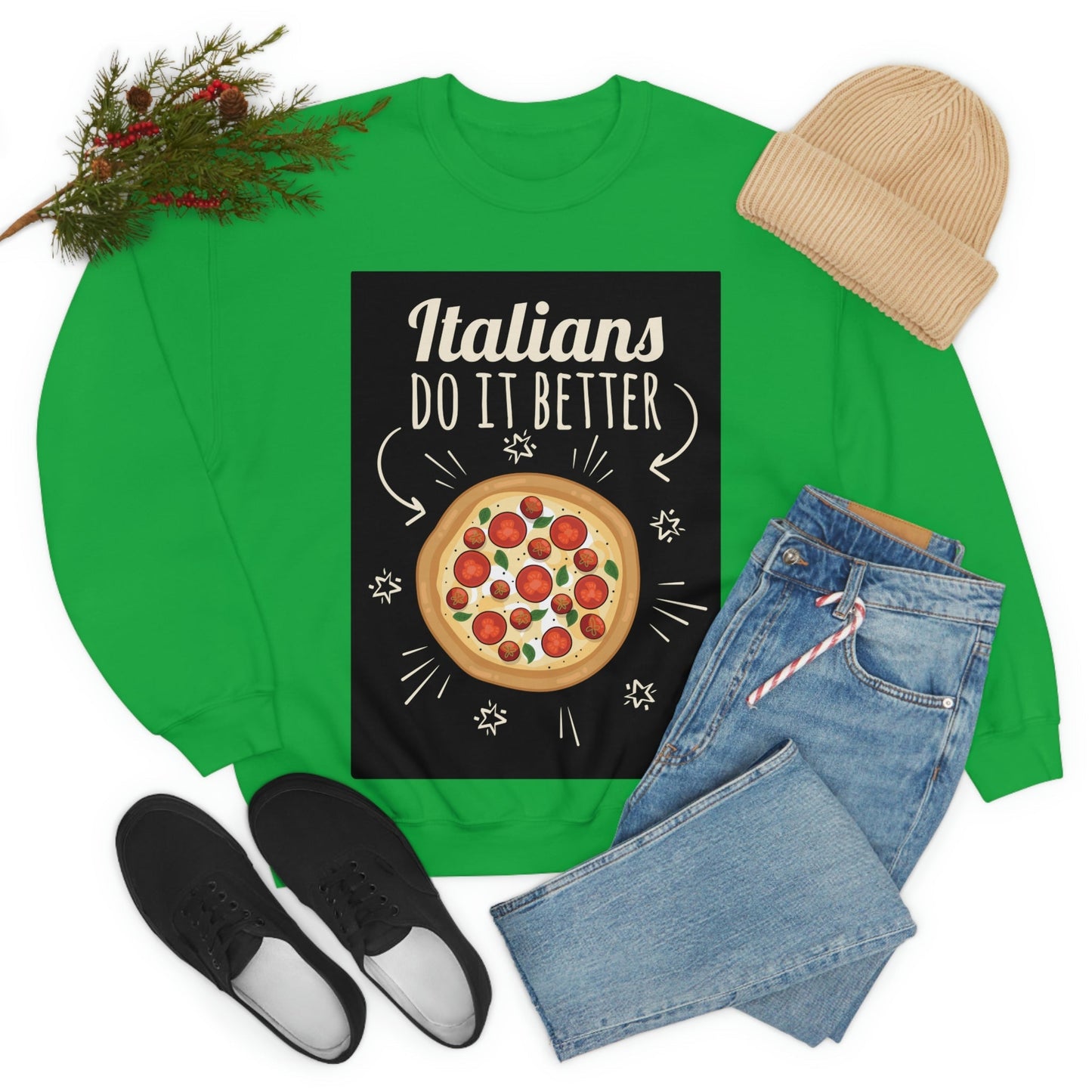 Italians Do It Better Pizza Lovers Black Background Unisex Heavy Blend™ Crewneck Sweatshirt Ichaku [Perfect Gifts Selection]