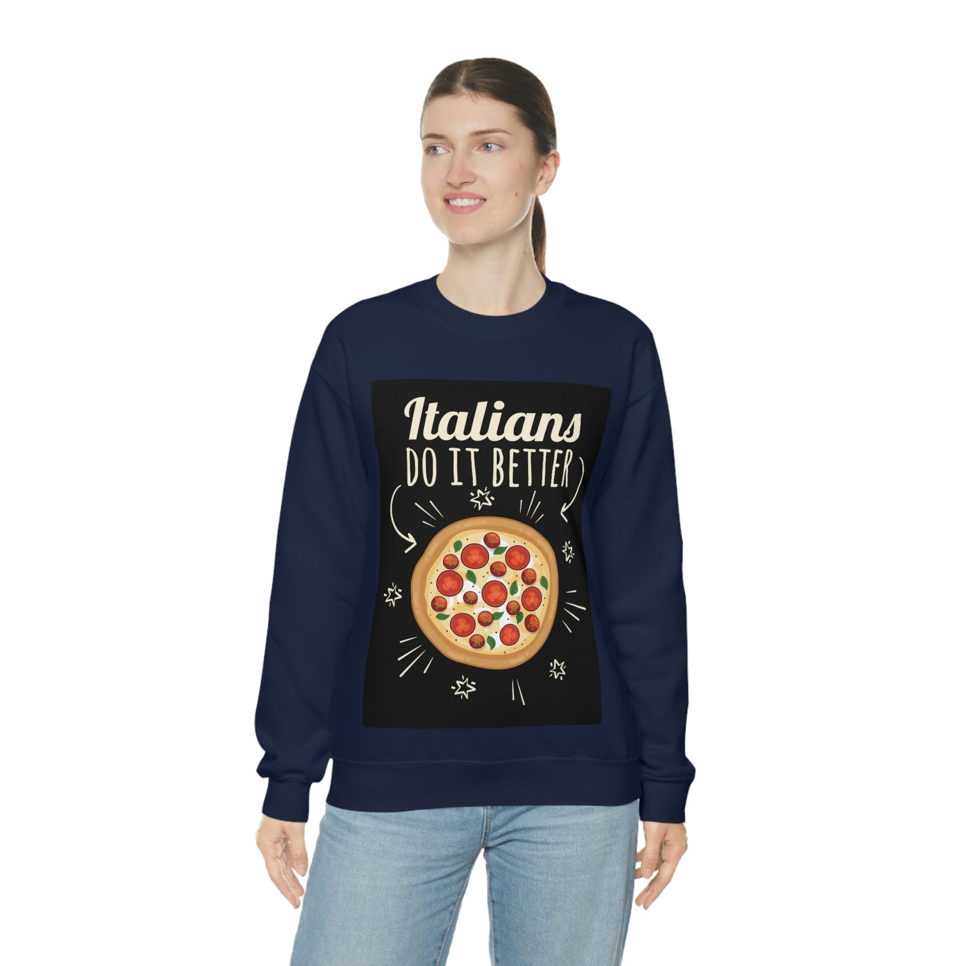 Italians Do It Better Pizza Lovers Black Background Unisex Heavy Blend™ Crewneck Sweatshirt Ichaku [Perfect Gifts Selection]