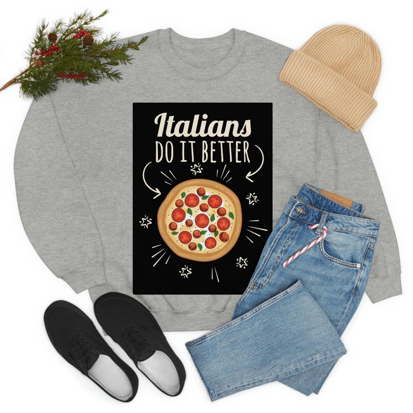 Italians Do It Better Pizza Lovers Black Background Unisex Heavy Blend™ Crewneck Sweatshirt Ichaku [Perfect Gifts Selection]