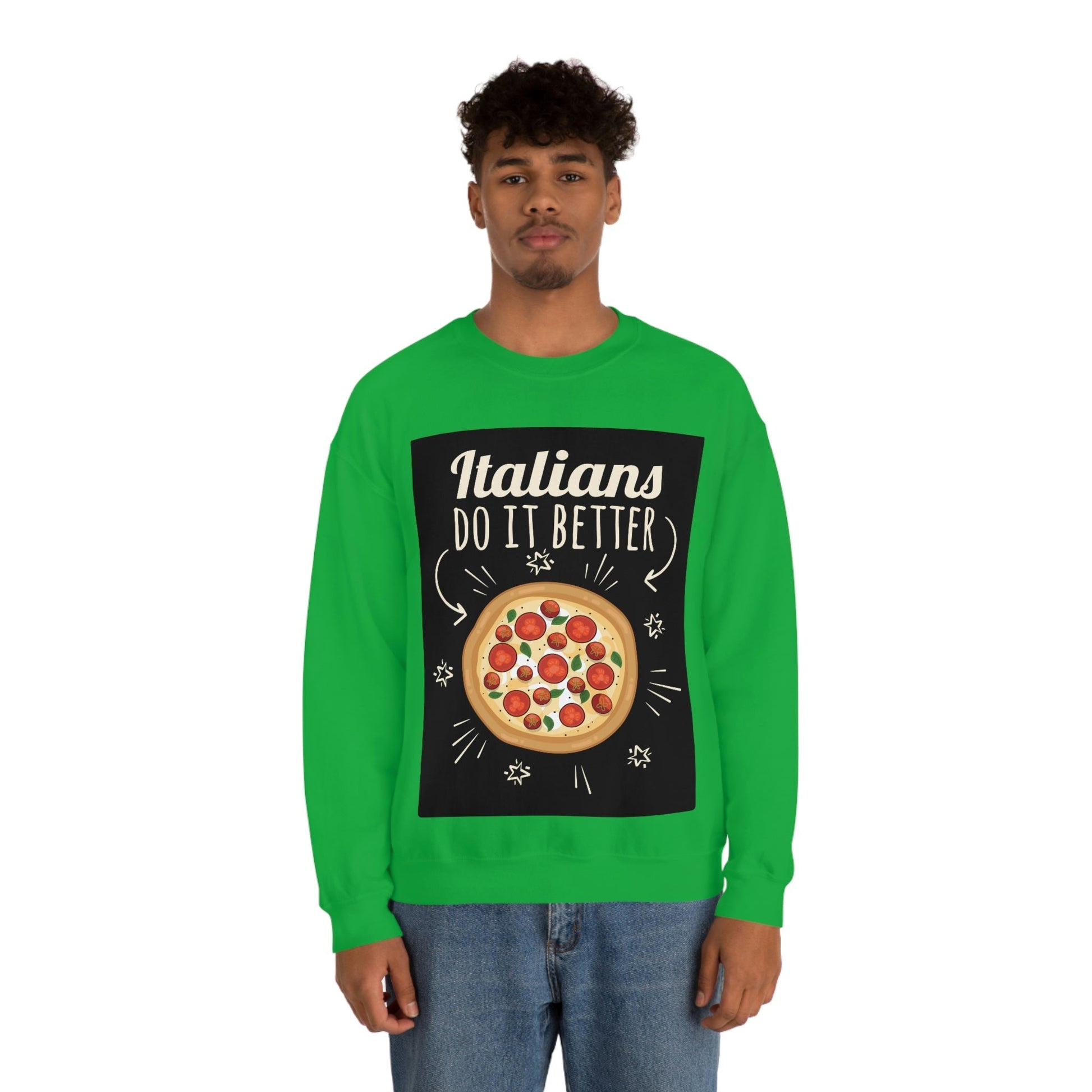 Italians Do It Better Pizza Lovers Black Background Unisex Heavy Blend™ Crewneck Sweatshirt Ichaku [Perfect Gifts Selection]