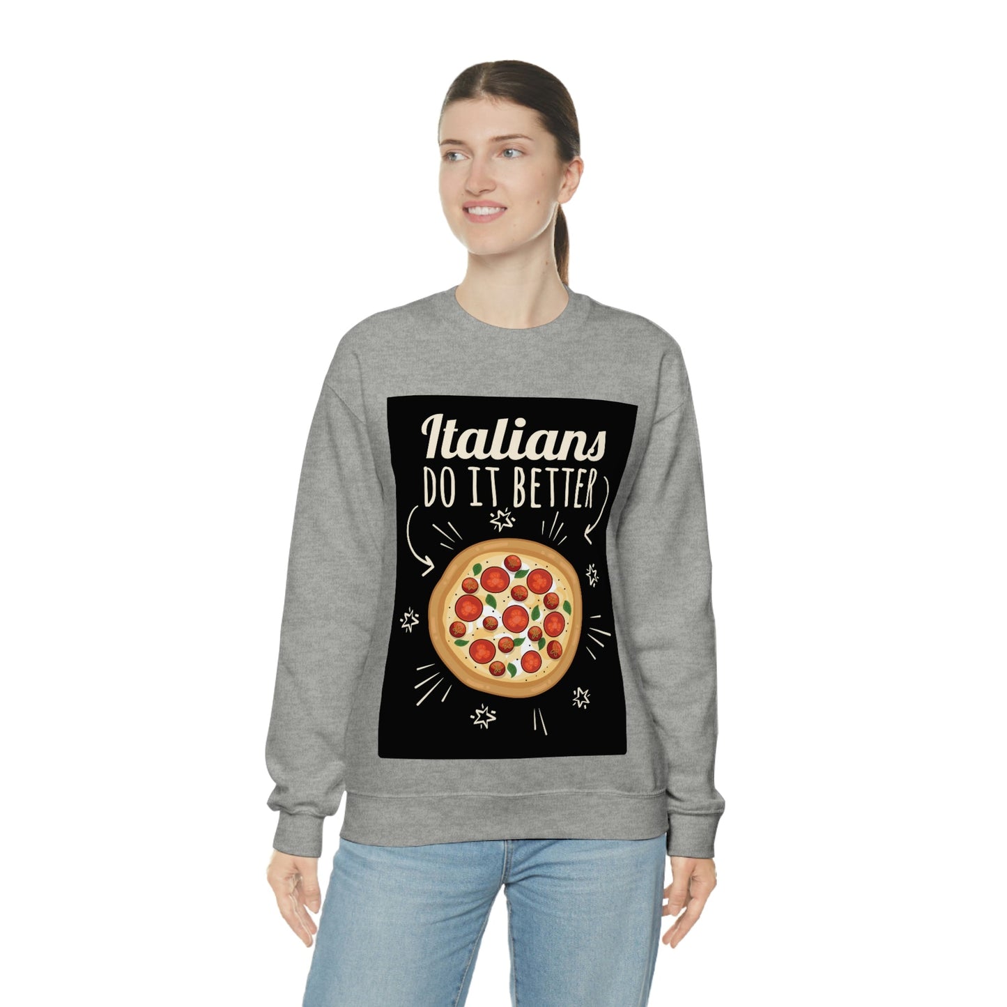 Italians Do It Better Pizza Lovers Black Background Unisex Heavy Blend™ Crewneck Sweatshirt Ichaku [Perfect Gifts Selection]