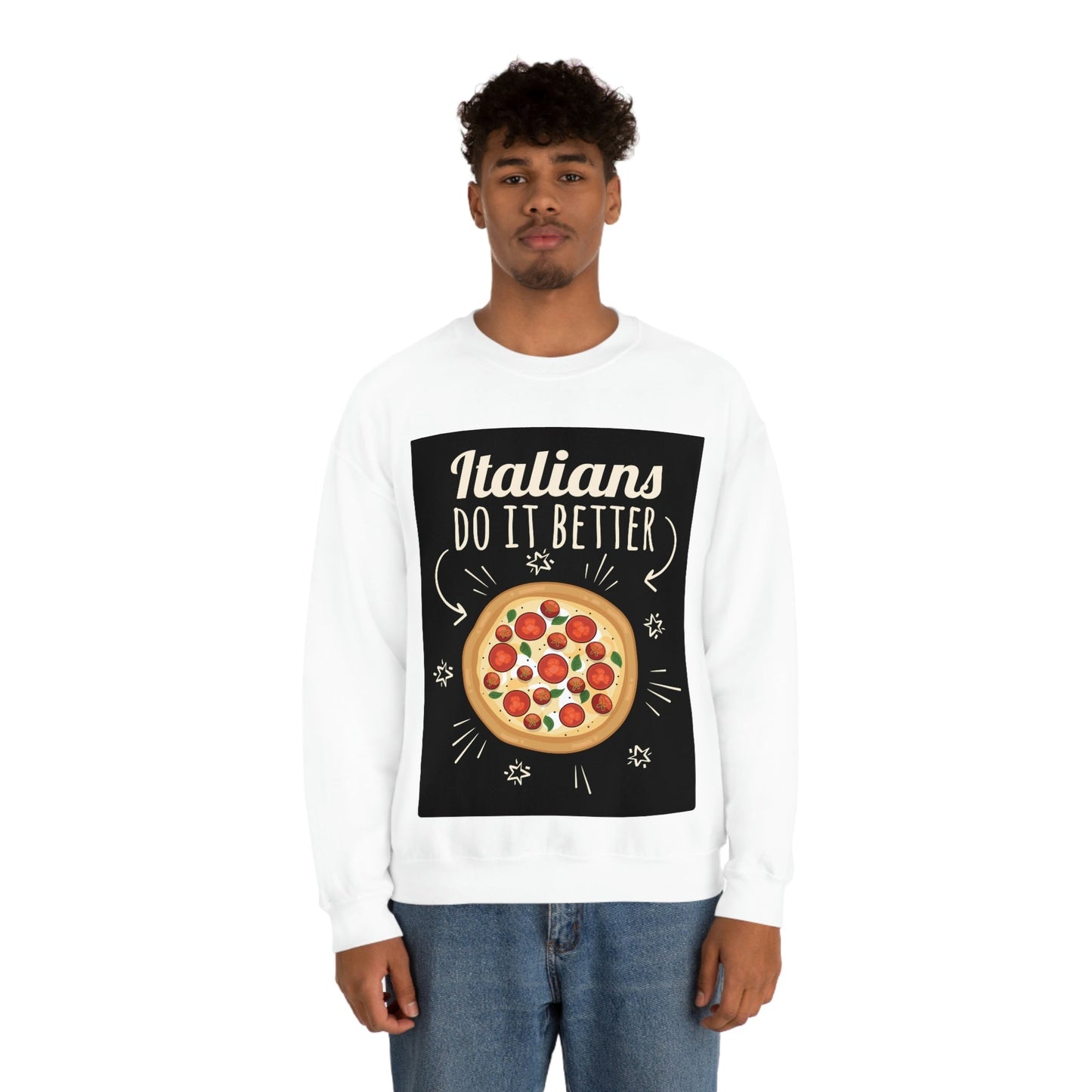 Italians Do It Better Pizza Lovers Black Background Unisex Heavy Blend™ Crewneck Sweatshirt Ichaku [Perfect Gifts Selection]