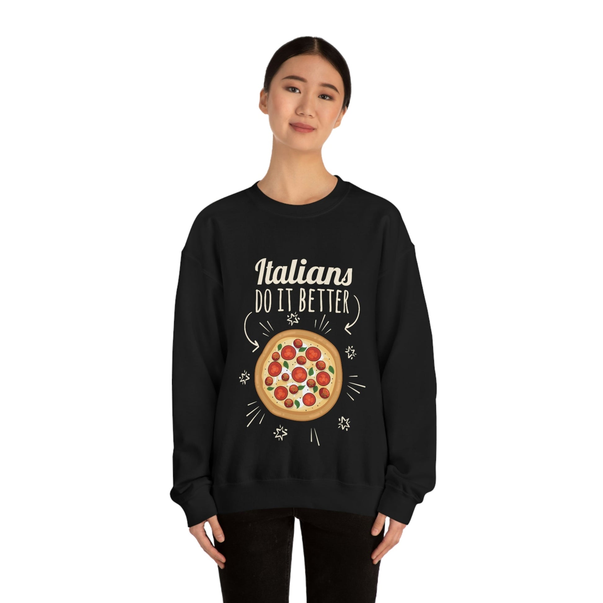 Italians Do It Better Pizza Lovers Black Background Unisex Heavy Blend™ Crewneck Sweatshirt Ichaku [Perfect Gifts Selection]