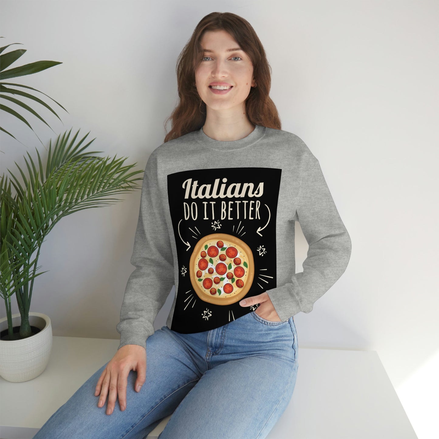 Italians Do It Better Pizza Lovers Black Background Unisex Heavy Blend™ Crewneck Sweatshirt Ichaku [Perfect Gifts Selection]