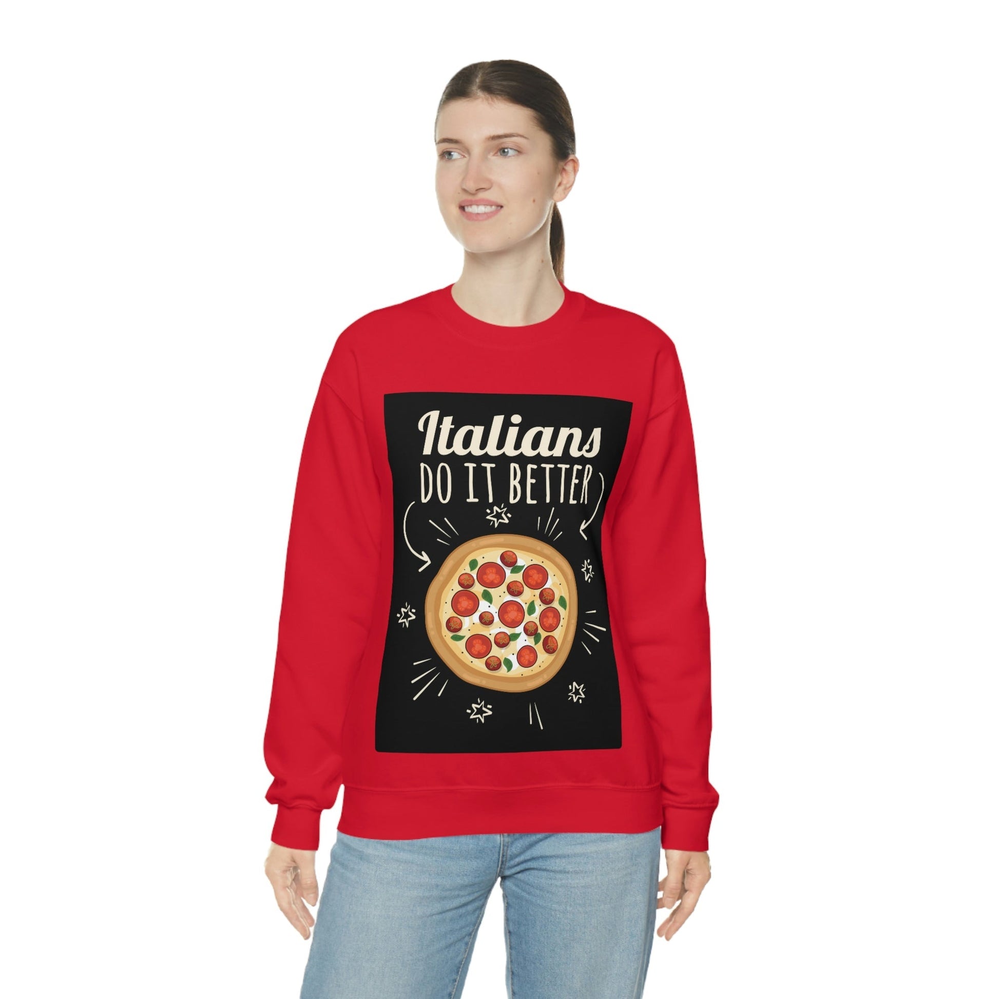 Italians Do It Better Pizza Lovers Black Background Unisex Heavy Blend™ Crewneck Sweatshirt Ichaku [Perfect Gifts Selection]