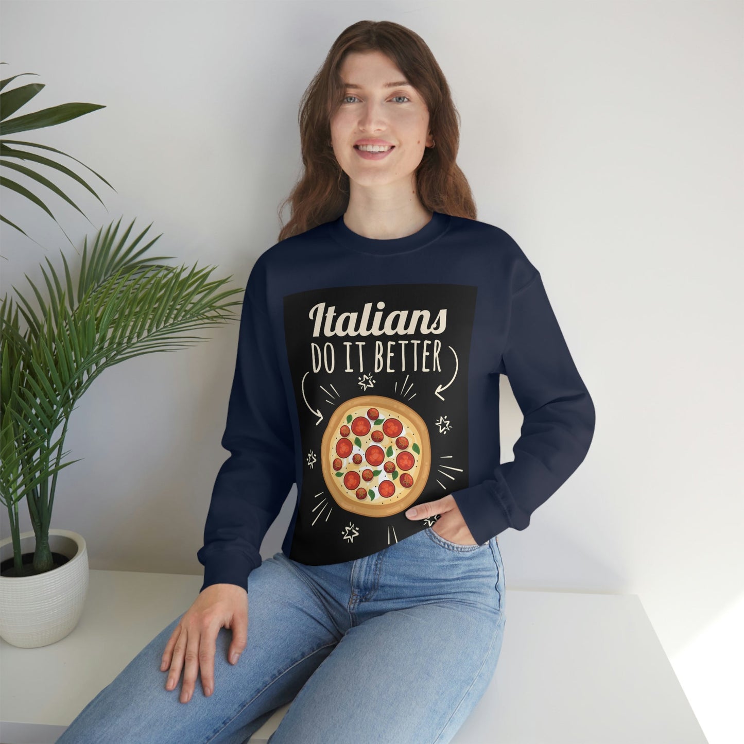 Italians Do It Better Pizza Lovers Black Background Unisex Heavy Blend™ Crewneck Sweatshirt Ichaku [Perfect Gifts Selection]