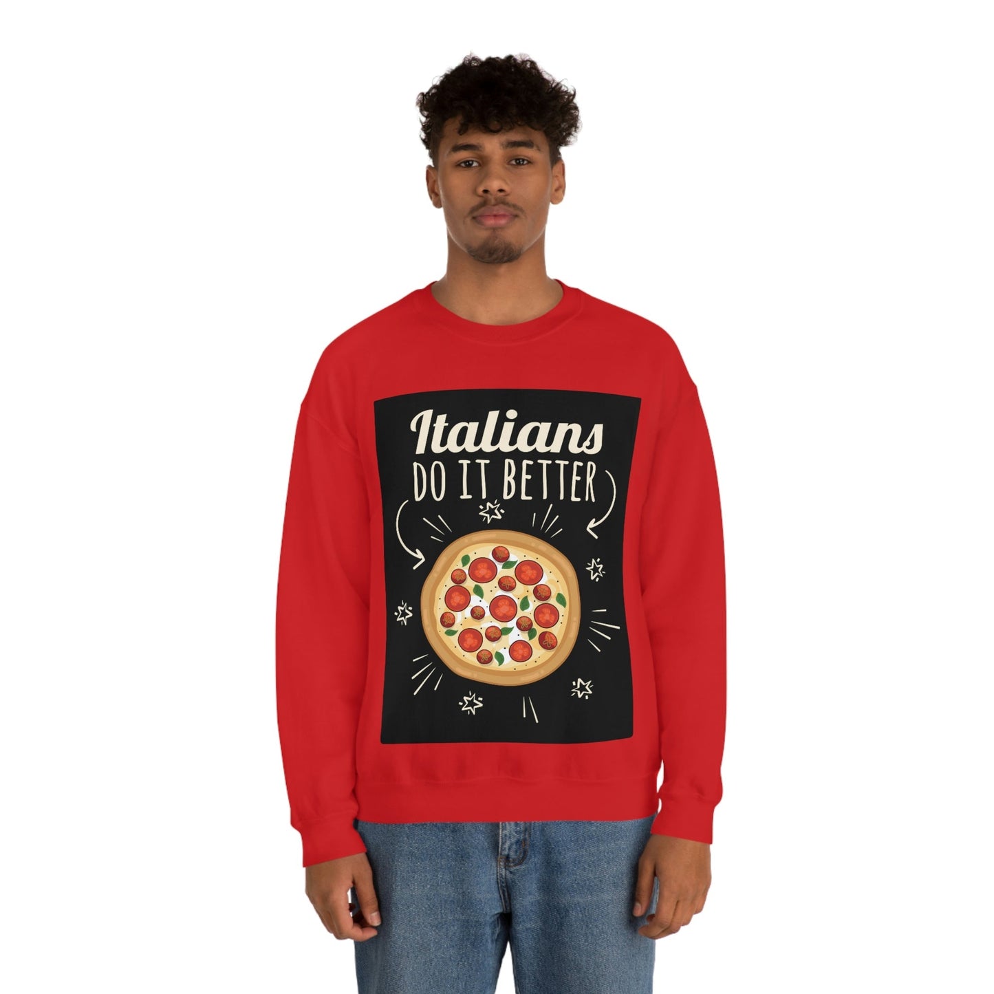 Italians Do It Better Pizza Lovers Black Background Unisex Heavy Blend™ Crewneck Sweatshirt Ichaku [Perfect Gifts Selection]