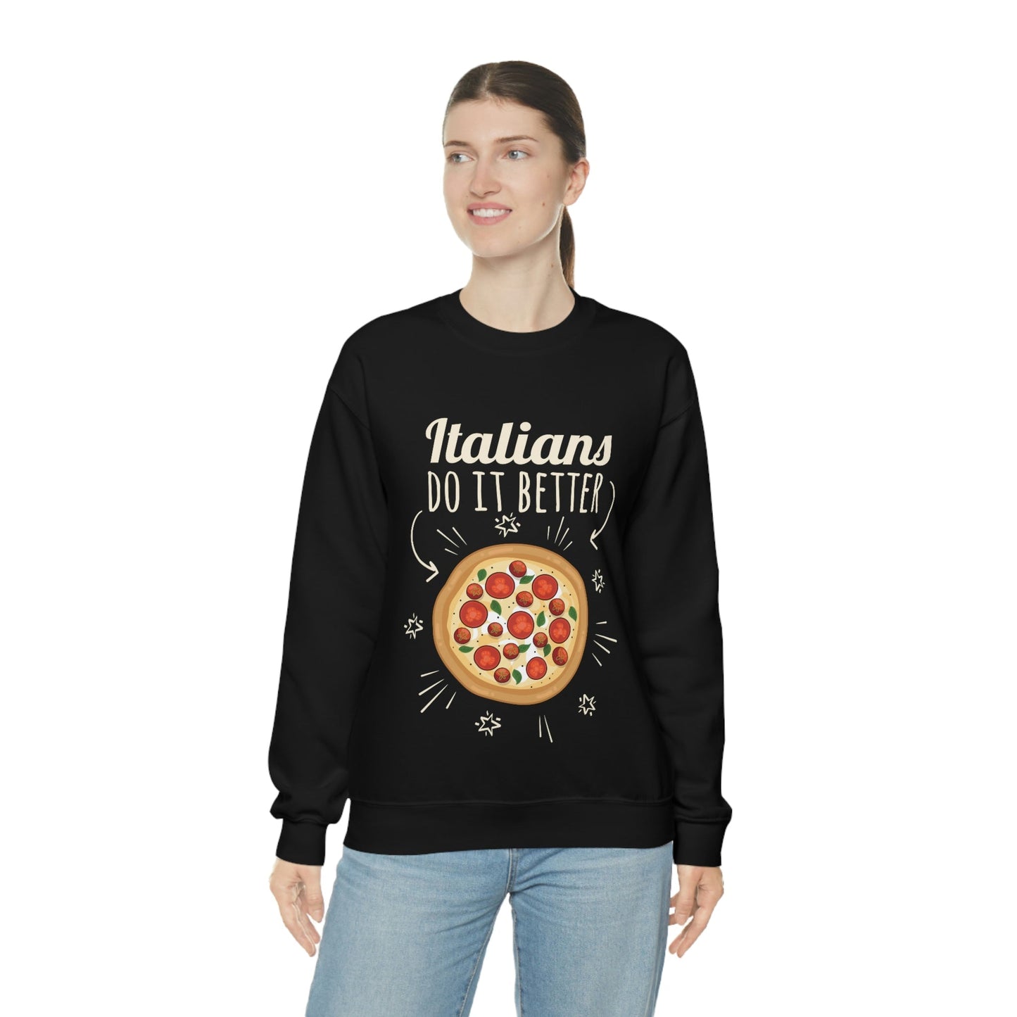 Italians Do It Better Pizza Lovers Black Background Unisex Heavy Blend™ Crewneck Sweatshirt Ichaku [Perfect Gifts Selection]