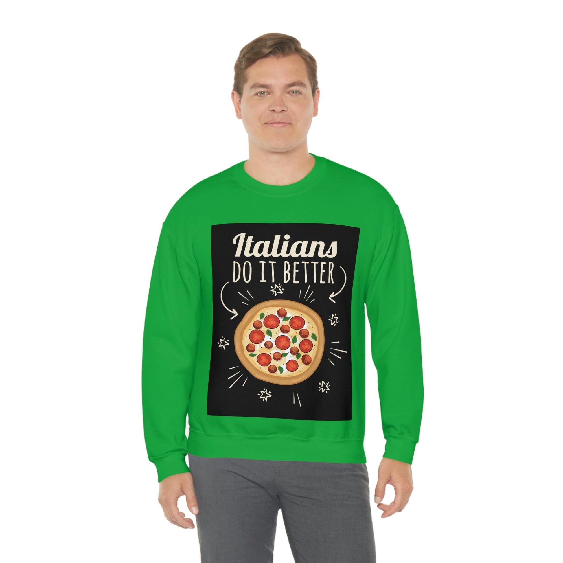 Italians Do It Better Pizza Lovers Black Background Unisex Heavy Blend™ Crewneck Sweatshirt Ichaku [Perfect Gifts Selection]