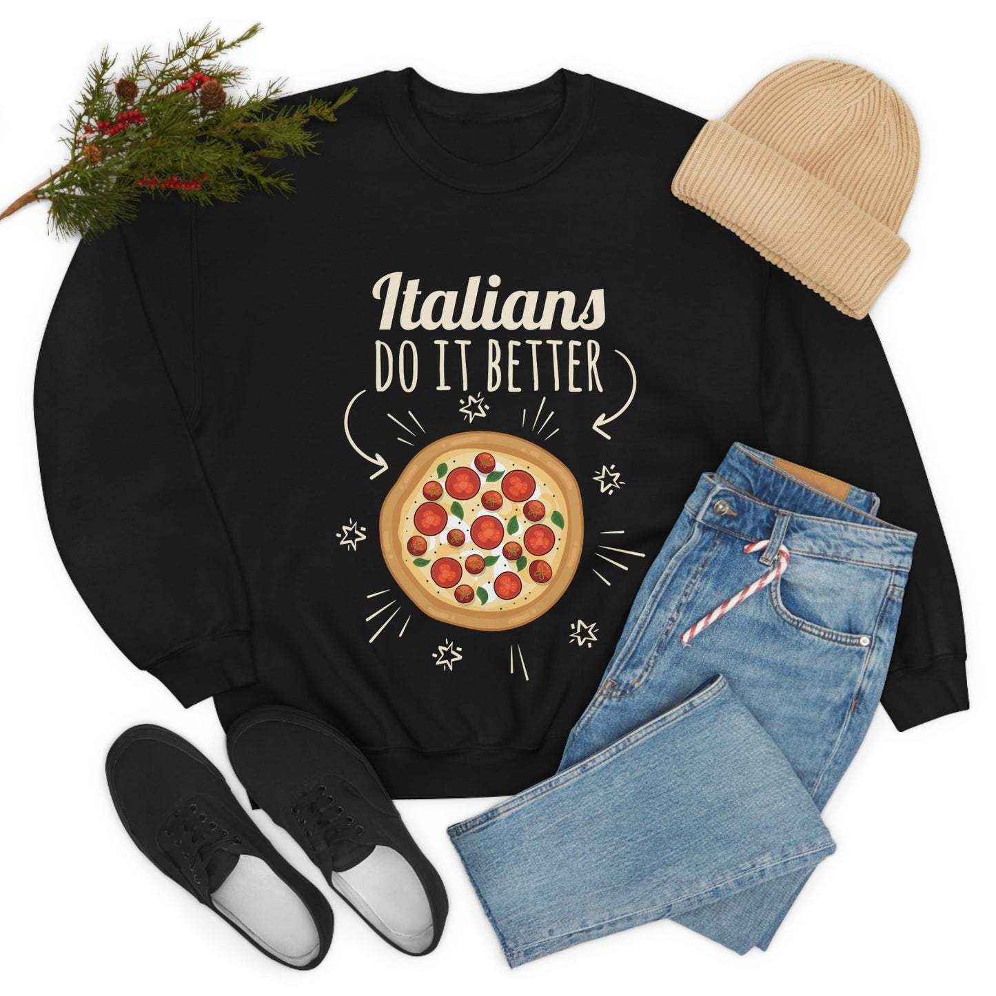 Italians Do It Better Pizza Lovers Black Background Unisex Heavy Blend™ Crewneck Sweatshirt Ichaku [Perfect Gifts Selection]