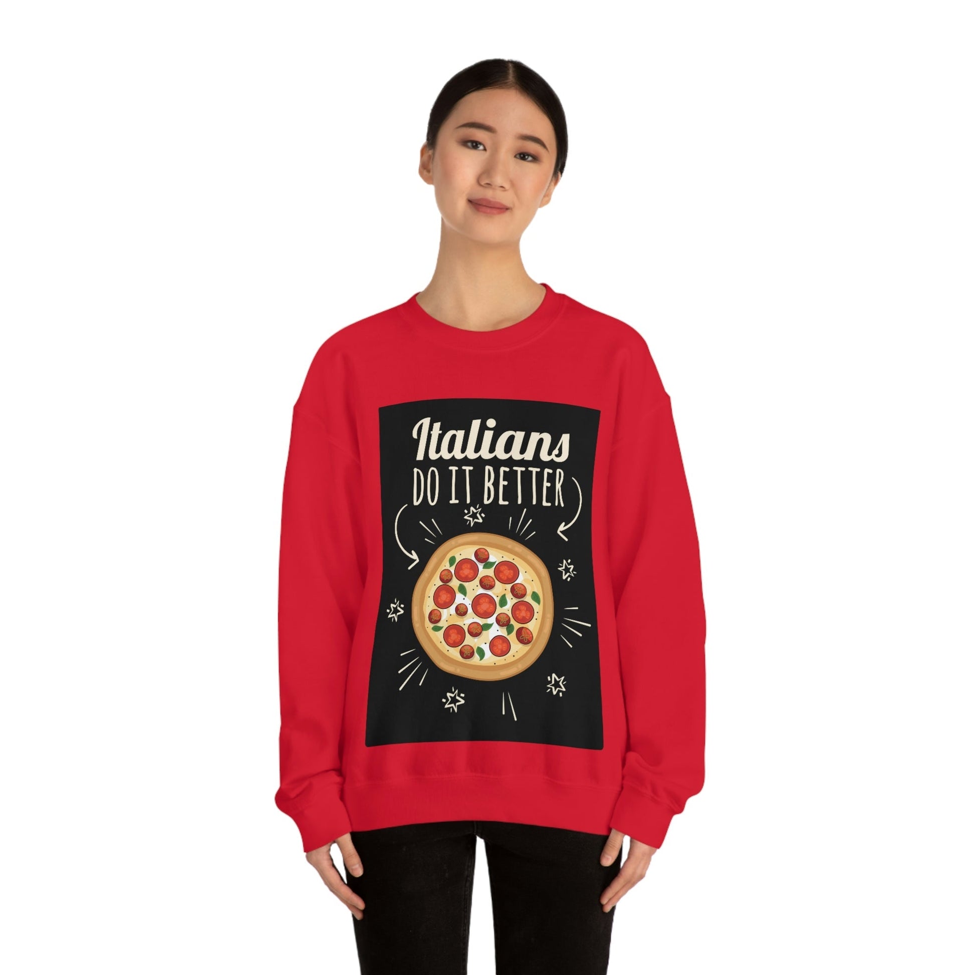 Italians Do It Better Pizza Lovers Black Background Unisex Heavy Blend™ Crewneck Sweatshirt Ichaku [Perfect Gifts Selection]