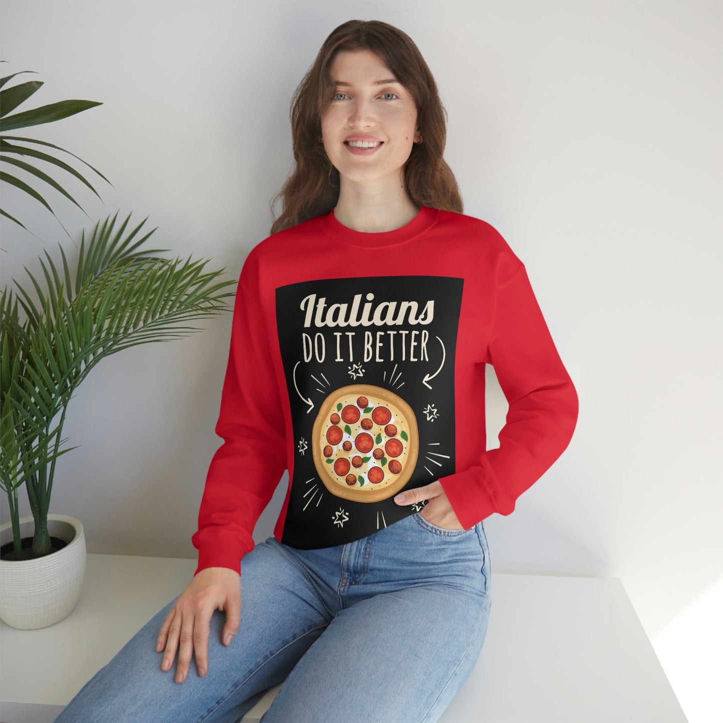 Italians Do It Better Pizza Lovers Black Background Unisex Heavy Blend™ Crewneck Sweatshirt Ichaku [Perfect Gifts Selection]