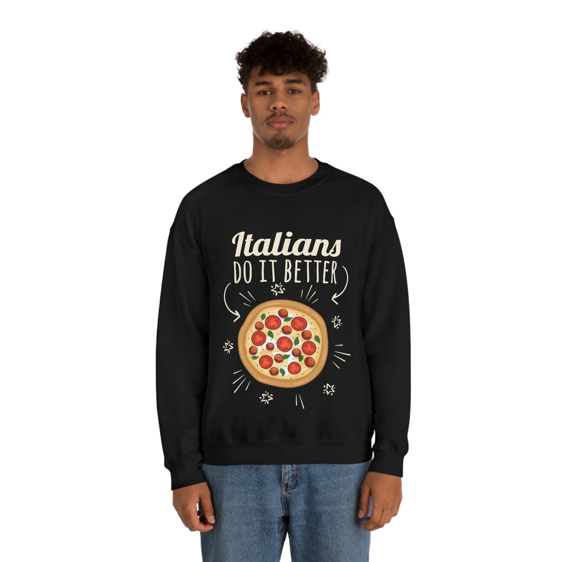 Italians Do It Better Pizza Lovers Black Background Unisex Heavy Blend™ Crewneck Sweatshirt Ichaku [Perfect Gifts Selection]