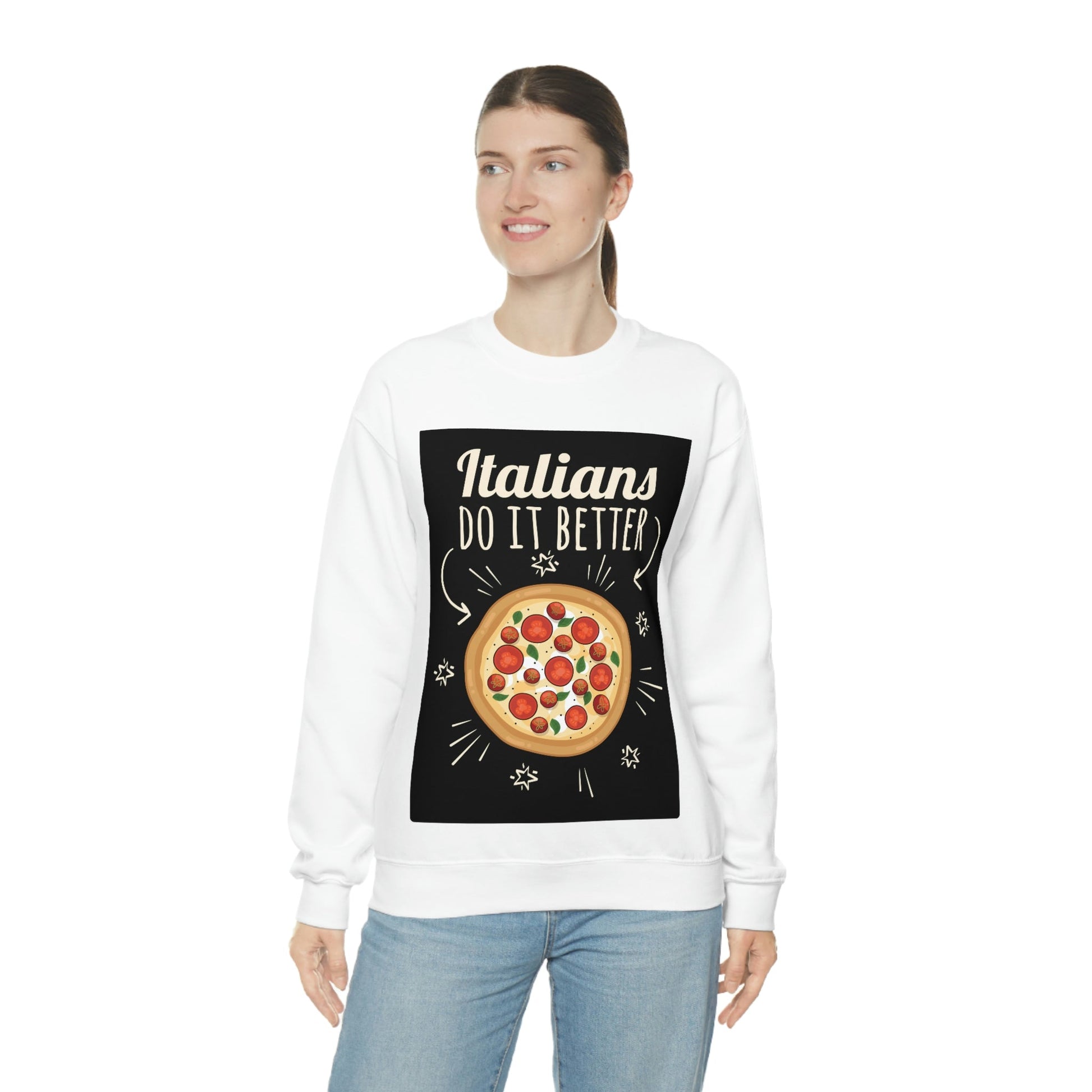 Italians Do It Better Pizza Lovers Black Background Unisex Heavy Blend™ Crewneck Sweatshirt Ichaku [Perfect Gifts Selection]