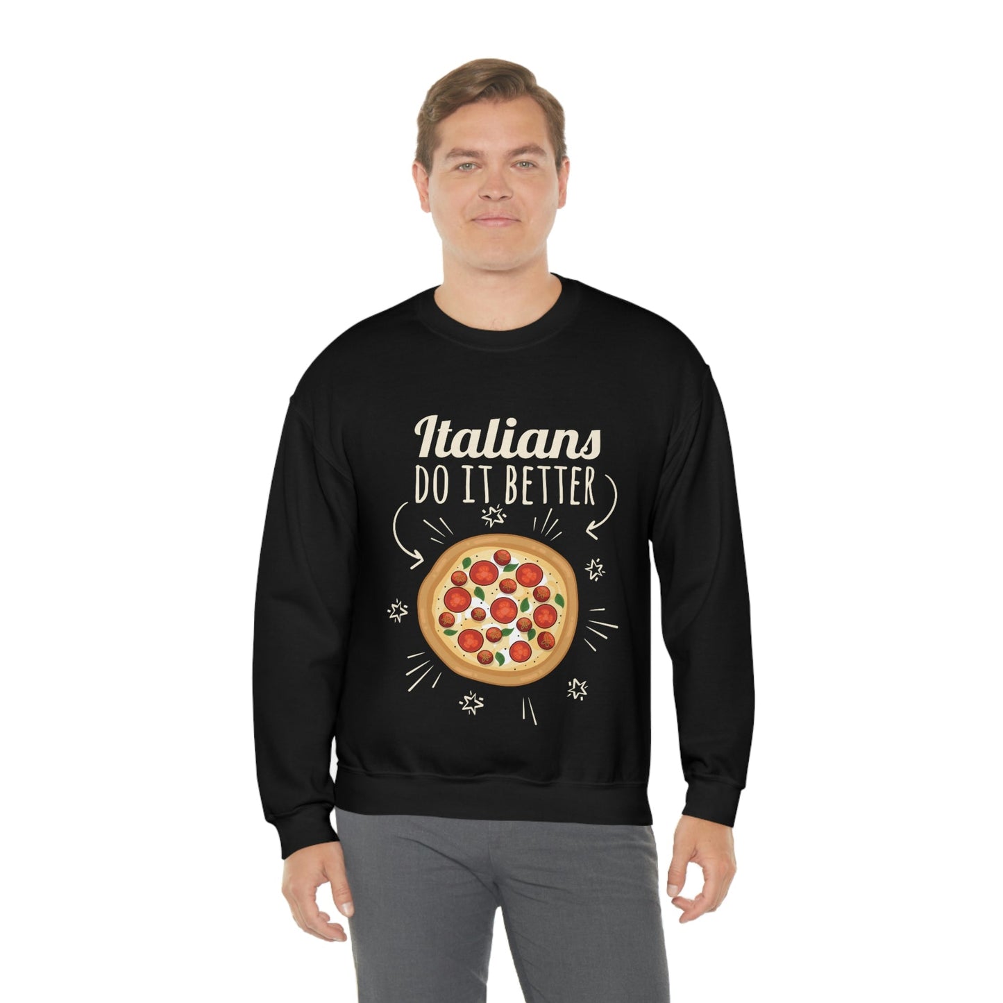 Italians Do It Better Pizza Lovers Black Background Unisex Heavy Blend™ Crewneck Sweatshirt Ichaku [Perfect Gifts Selection]