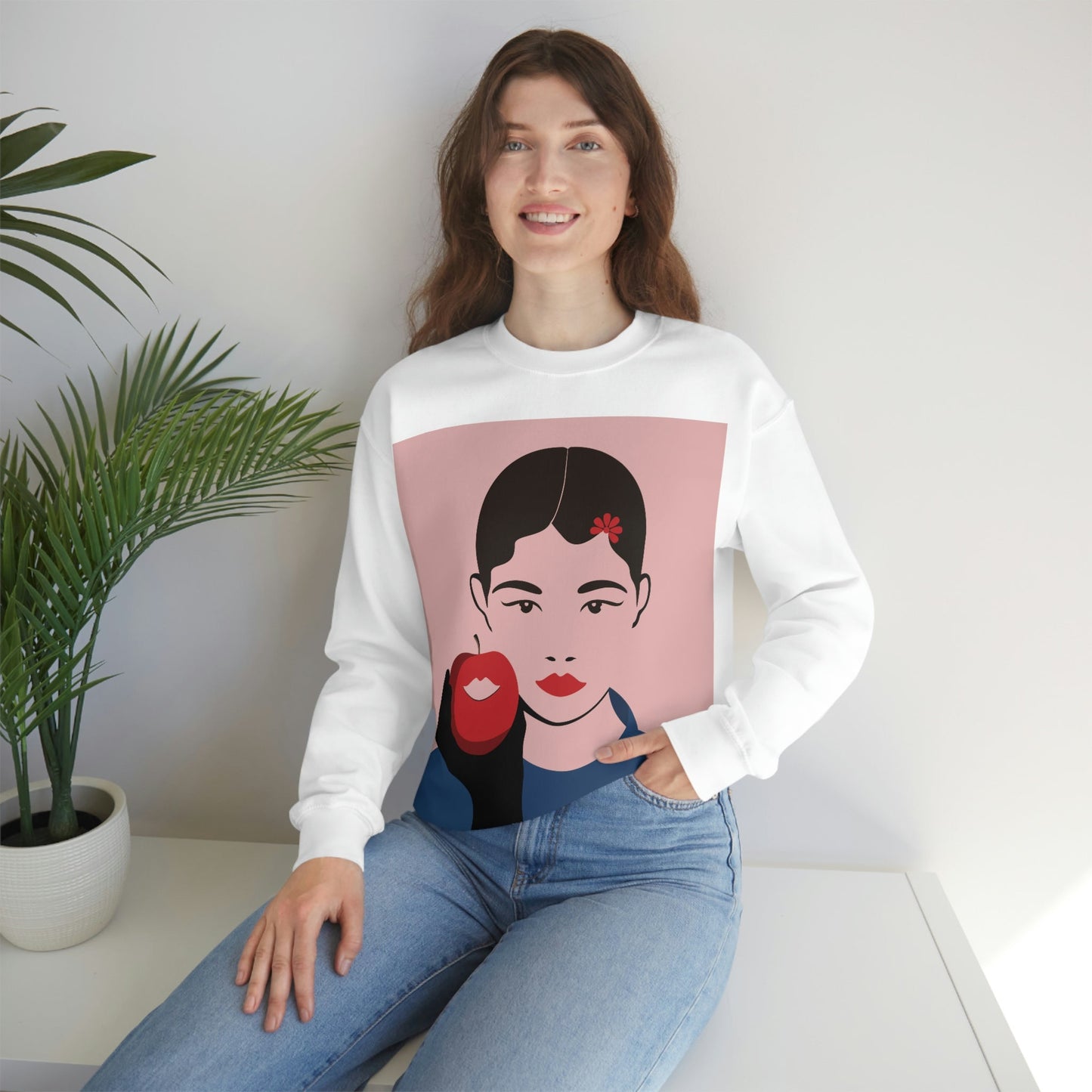 Japan Art Minimal Aesthetic Asian Woman Portrait Style Classic Unisex Heavy Blend™ Crewneck Sweatshirt Ichaku [Perfect Gifts Selection]